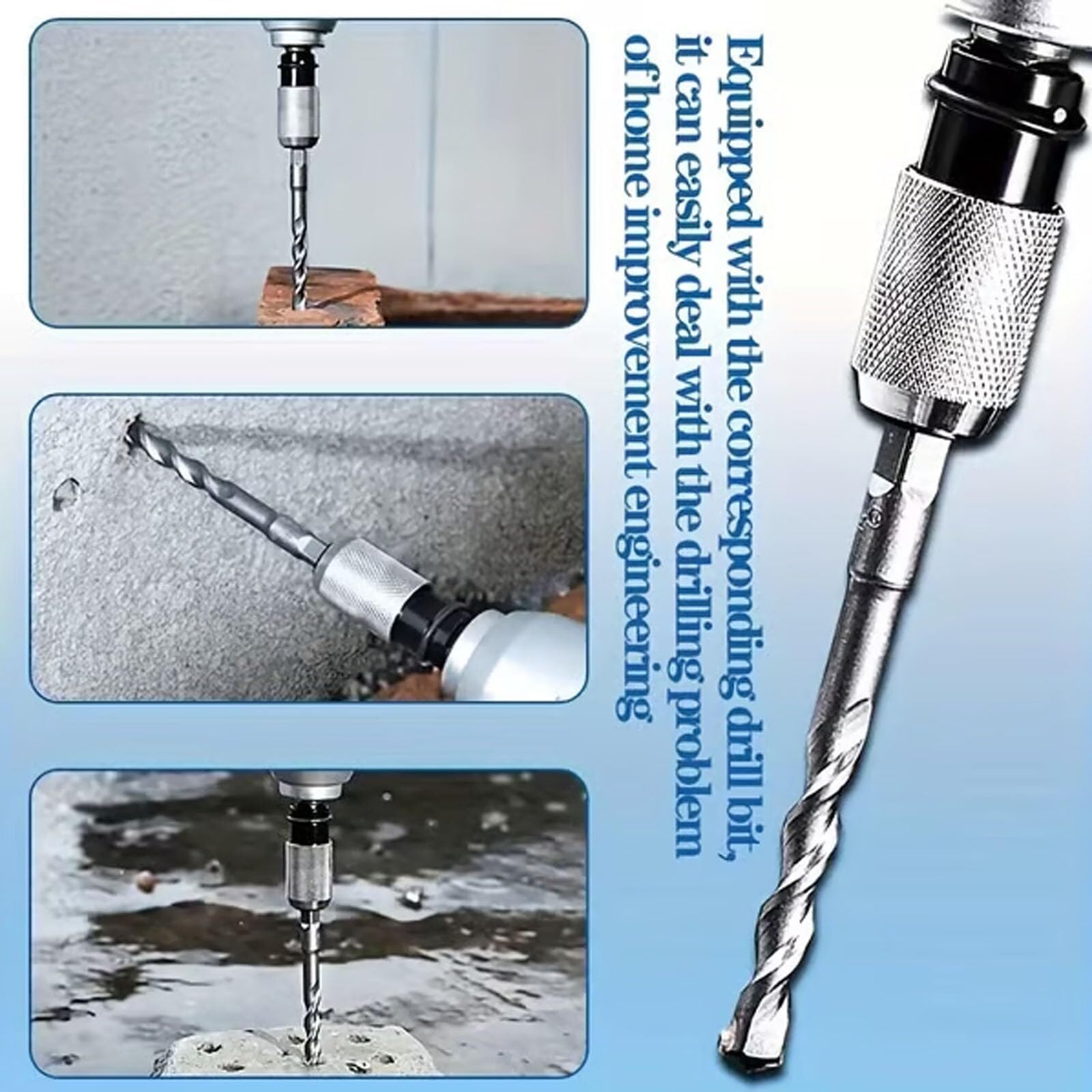 Adapter do młotka obrotowego z zestawem bitów udarowych, elektryczny konwerter z adapterem do gniazda pneumatycznego ze stopu stali, Quick-Lock Square-Shank Fit, w zestawie 4 bity udarowe do wiercenia