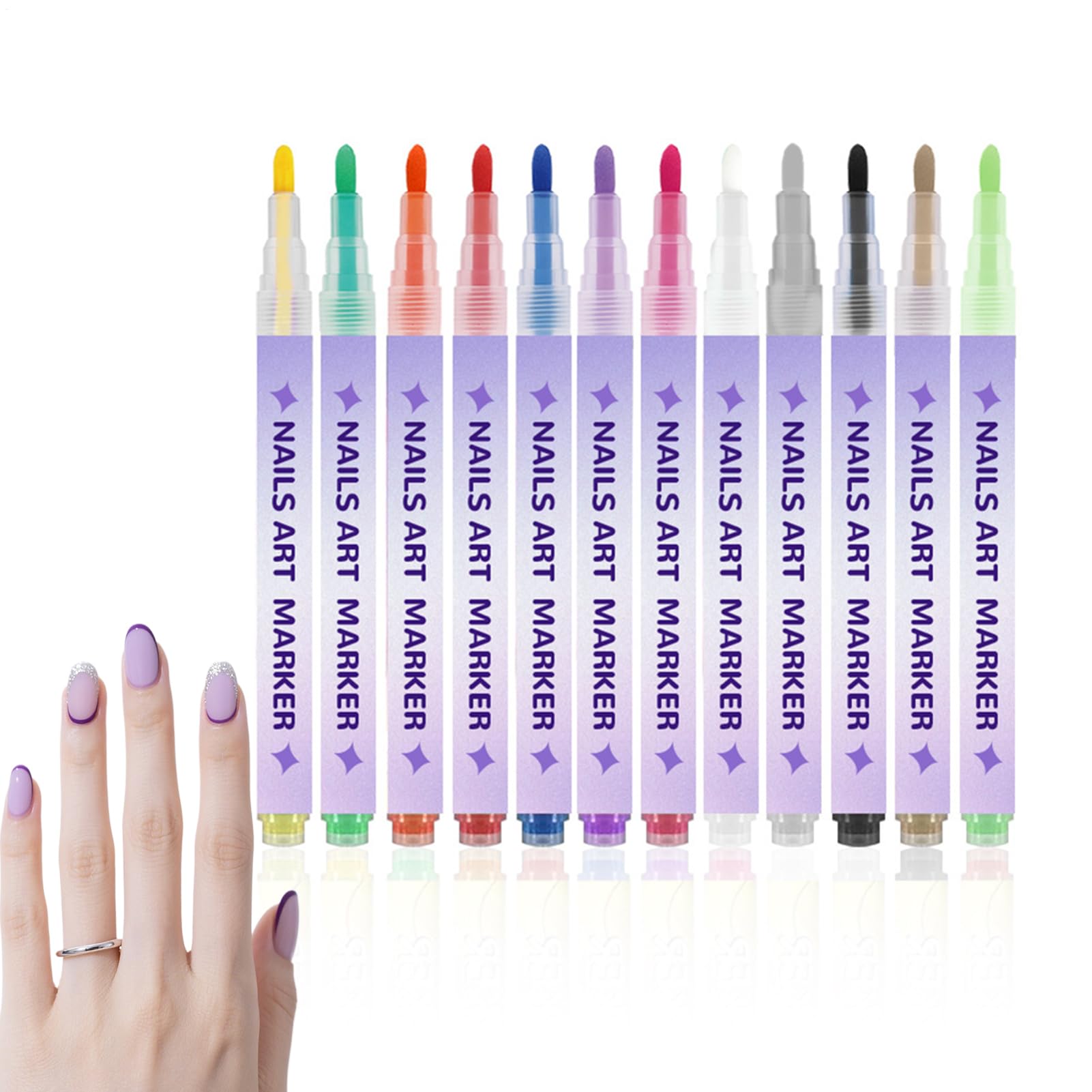 Nail Paint Pens | 12-Piece Quick-Drying Waterproof - 3D Nail Doodle Pens Painting Tools | for Beginners Women Girls Home Salon Birthday Christmas Drawing Dotting