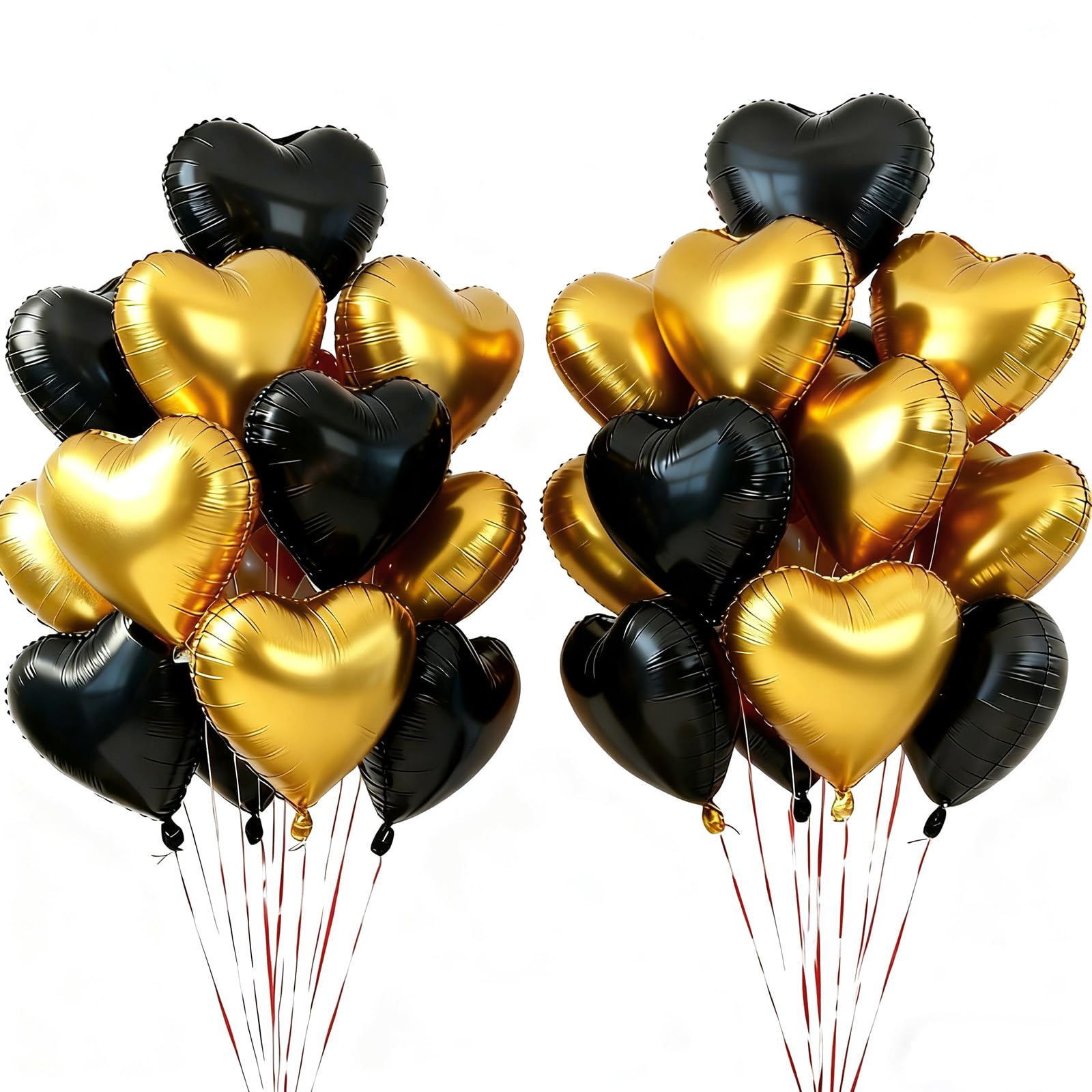 24 Pcs Heart Balloons 18 Inch, Heart Shaped, Gold and Black, Foil Helium, Suitable for Decorating Birthday Parties, Weddings, Engagement Parties, Valentine's Day and Other Festivals