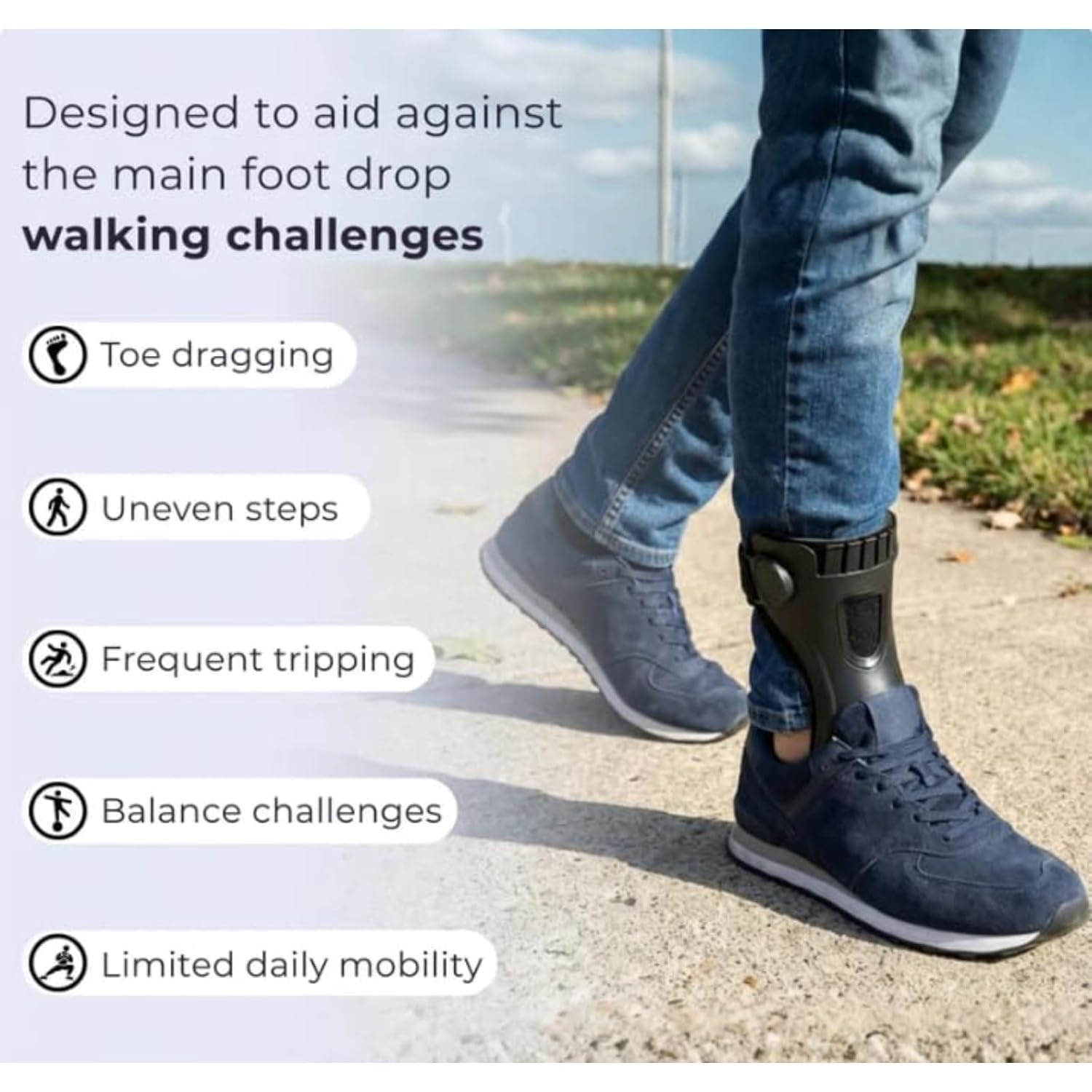 Biorine Lifty - Foot Drop AFO Brace, Lightweight Adjustable Ankle Support, All-Day Comfort (Large,Right-a)