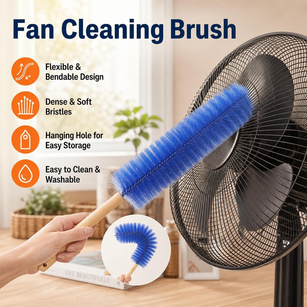 Cepillo de limpieza de ventilador, plumero de cabeza de microfibra flexible para telarañas y polvo, limpiador reutilizable para ventiladores de techo, rejillas de ventilación, persianas, cortinas y