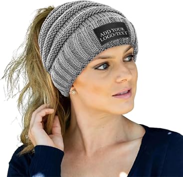Ponytail Beanie for Women,Knit Hole Soft Stretch Cable Winter Hats Ponytail Hole Criss Cross Hat