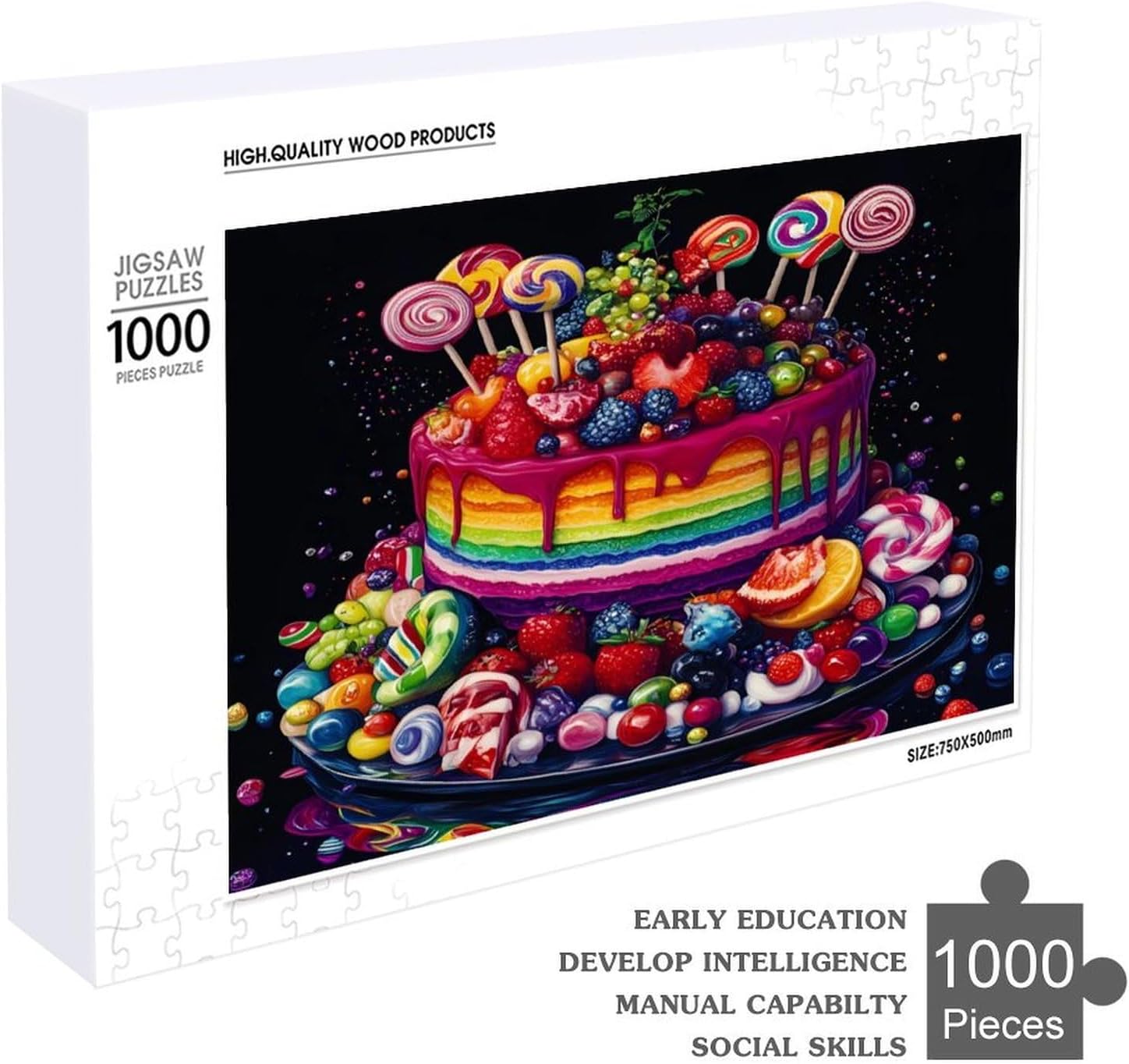 Colorful Birthday Cake Wood Puzzle Challenging Jigsaw Puzzles for Women Men