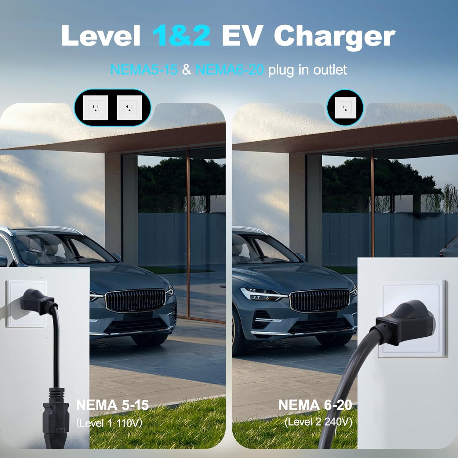 Level 1&2 EV Charger 2026 Upgraded 16A 3.5KW - 20FT Cable & Dual NEMA Adapter (5-15/6-20) - 110V-240V Portable Electric Car Charger for All SAE J1772 EVs - Image 3