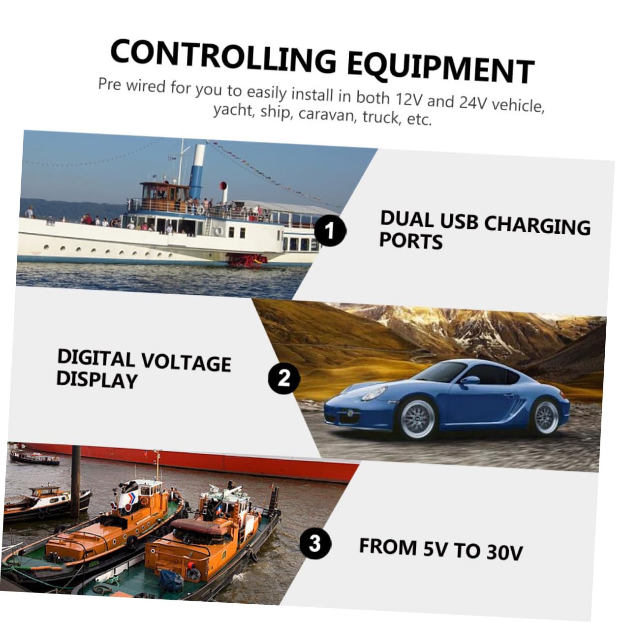 Cabilock 1Set Position Rocker Switch Panel with Digital Voltage Display Wiring Harness for Boat Rv Truck Yacht Compatible with Headlights Fog Lights and More