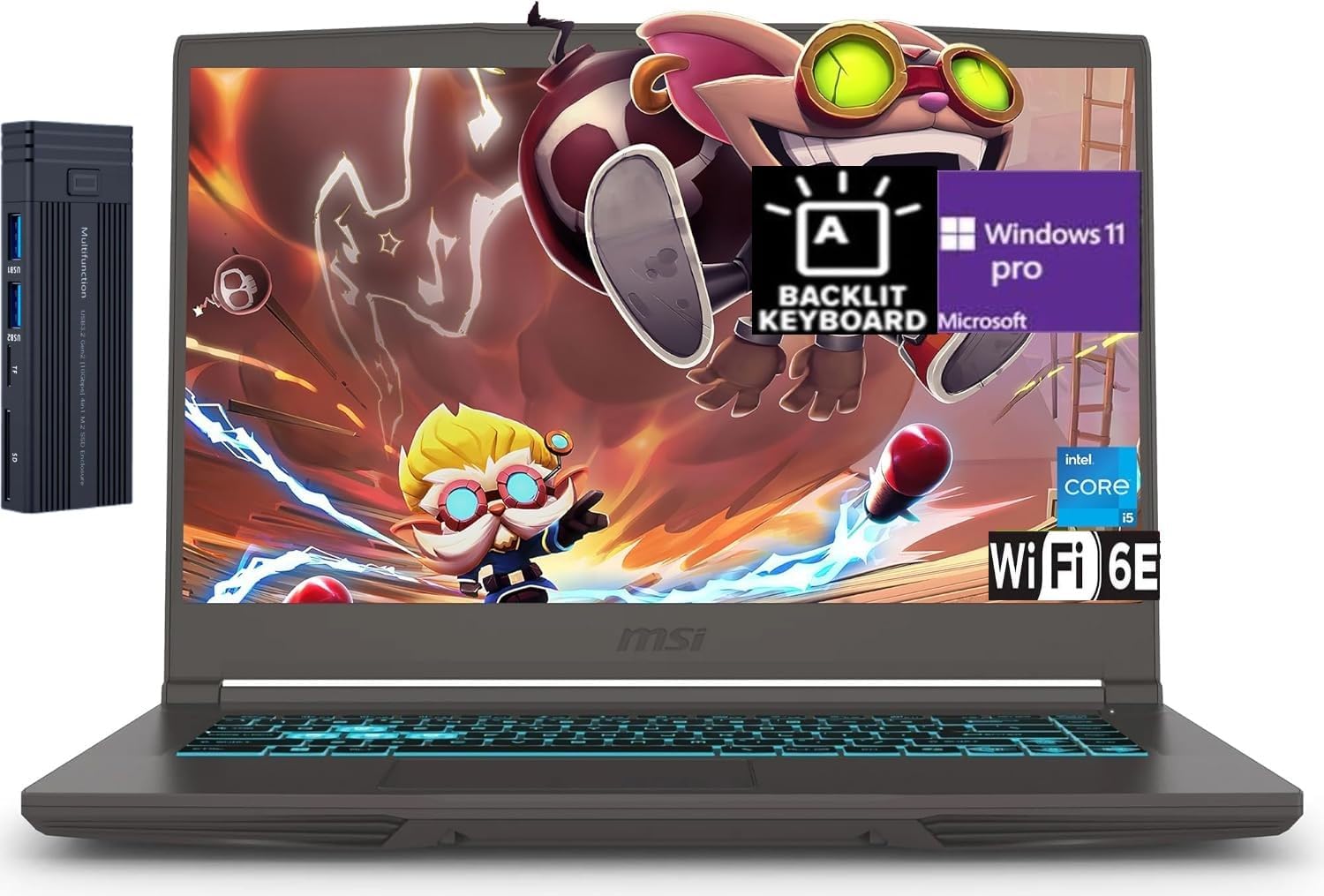 Thin 15.6" FHD Intel Core i5-13420H Gaming Laptop, NVIDIA GeForce RTX 4060 8GB Graphic, 16GB RAM 1TB PCIe SSD, 256gb 9H Docking Station, Backlit Keyboard, Bluetooth, Wi-Fi 6E, Windows 11 Pro, Gray