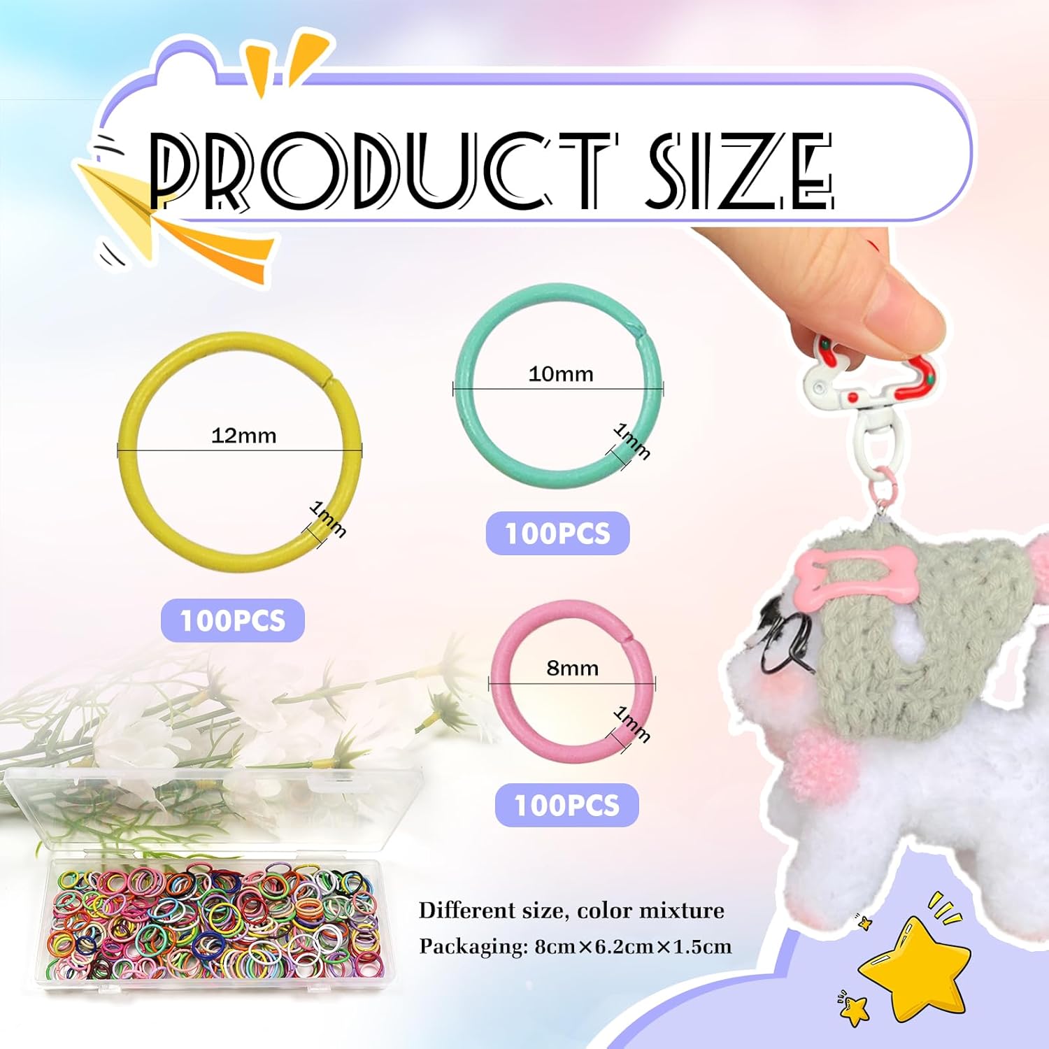 TOAOB 300pcs Colored Jump Rings Mixed Size 8mm 10mm 12mm Open Jump Rings Connectors for Keychains Earrings Necklace Jewelry Making - Image 2