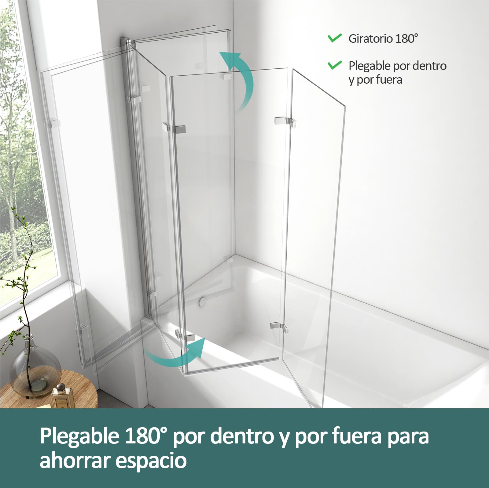 EMKE Mampara bañera plegable 130 x 140 cm, 3 paneles plegable, mamparas de bañera de cristal de seguridad de 6 mm, giro de 180°, estilo industrial,Revestimiento nano fácil de limpiar（Sin marco）