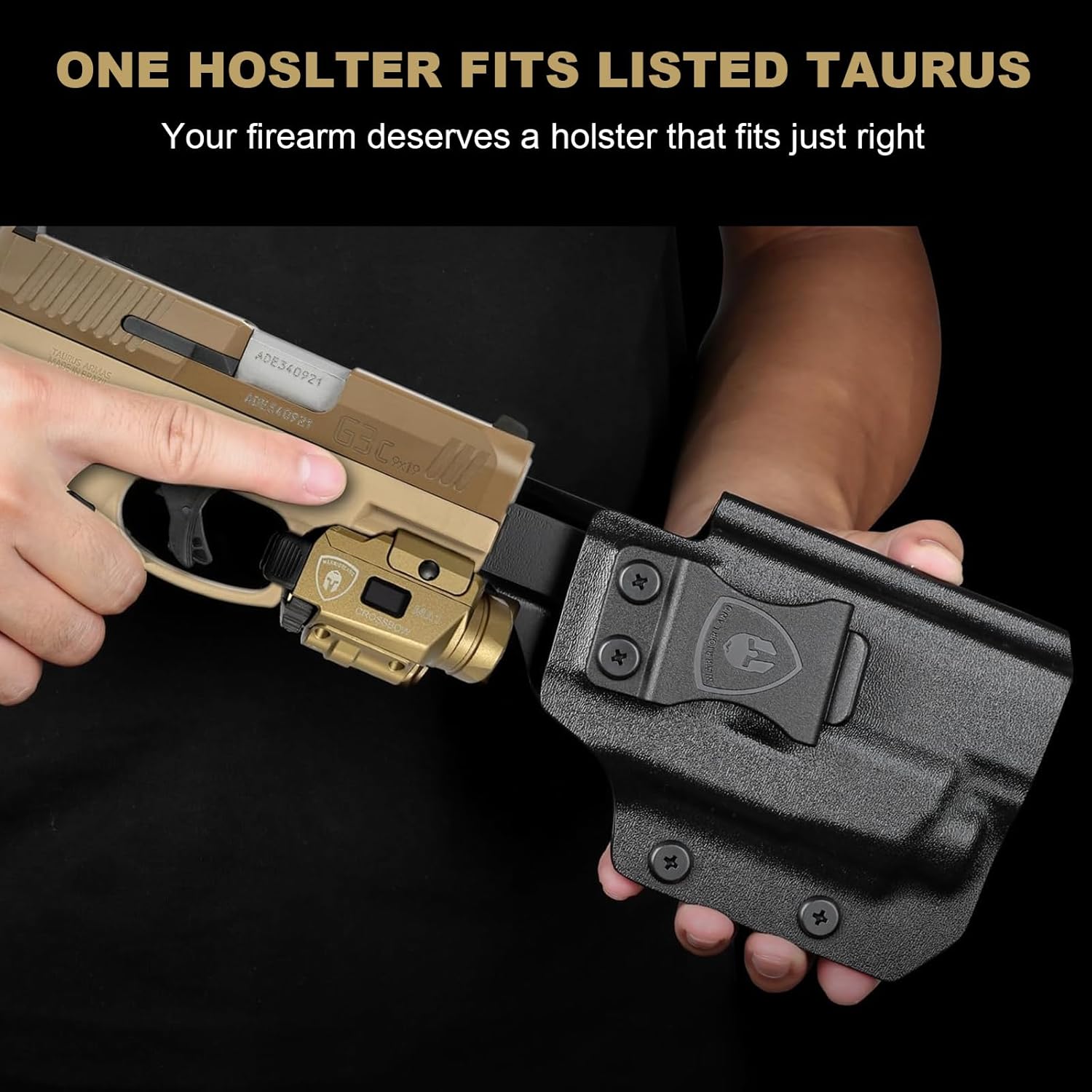 WARRIORLAND 800-Lumen FDE MA1 Pistol Laser LED Light & Holster Combo, Fit for Taurus G3C/G2C/G3C Toro / /Millennium G2 PT111/PT140, Magnetic USB Rechargeable | Screen Power Status