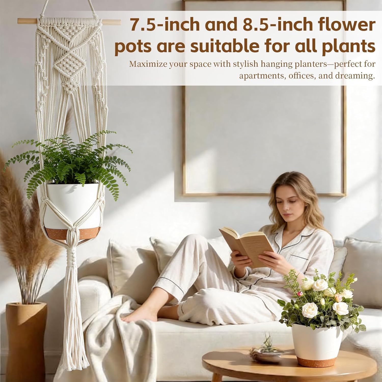 4 Pack Macrame Plant Hanger,Hanging Planters for Indoor Plants,4 Pack Self-Watering Hanging Pots with Drainage Holes,Boho Hanging Planter Basket for Home Decor（5 Flower pots