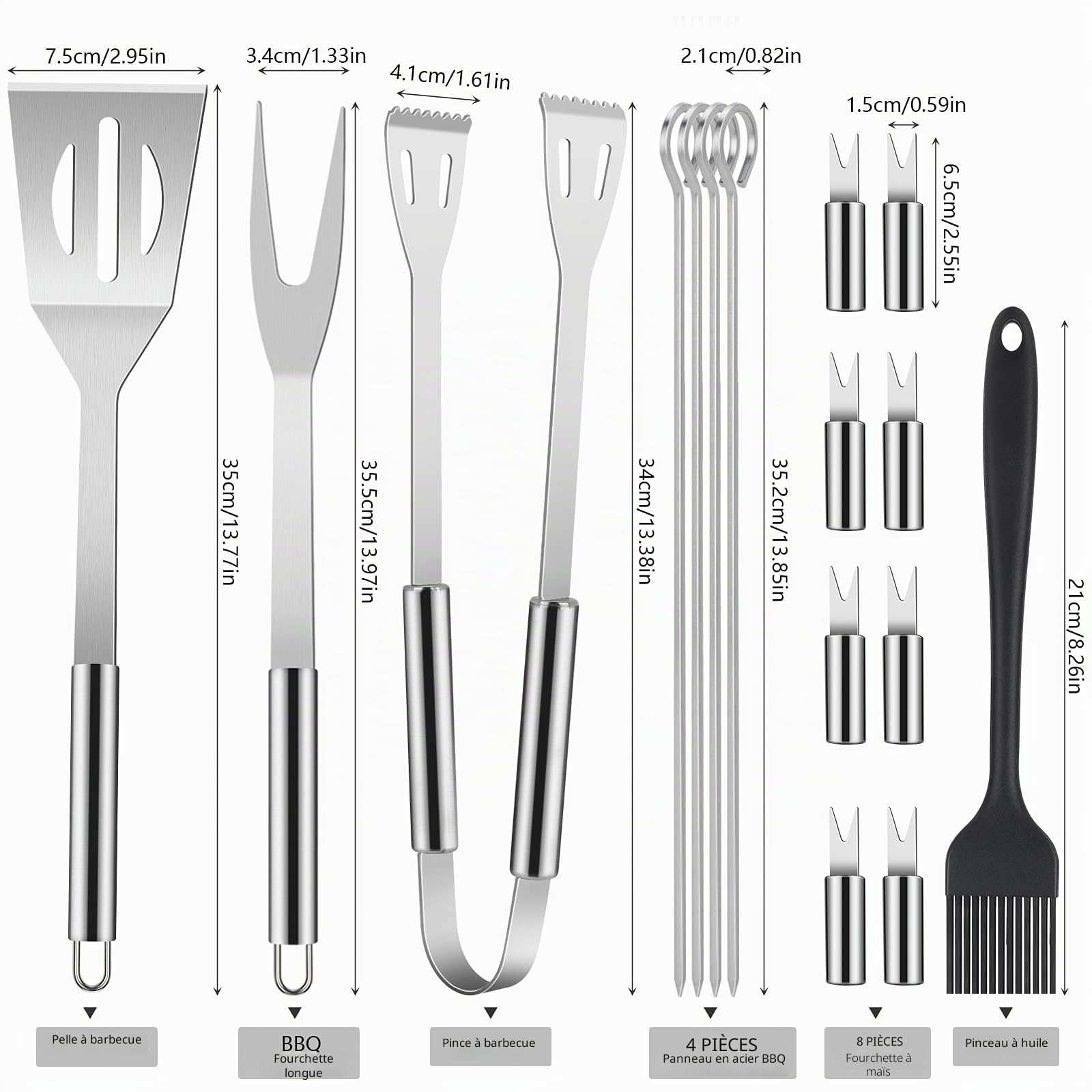 Ensemble d'Outils de Barbecue 16PCS en Acier Inoxydable avec Boîte de Rangement
