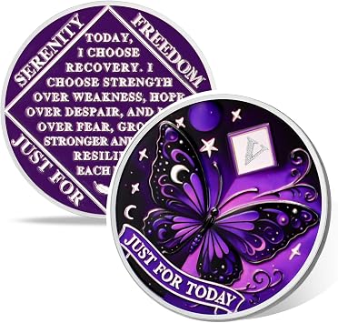 Moonlit Butterfly of Hope 5 Year Sobriety Coin, AA NA Medallions
