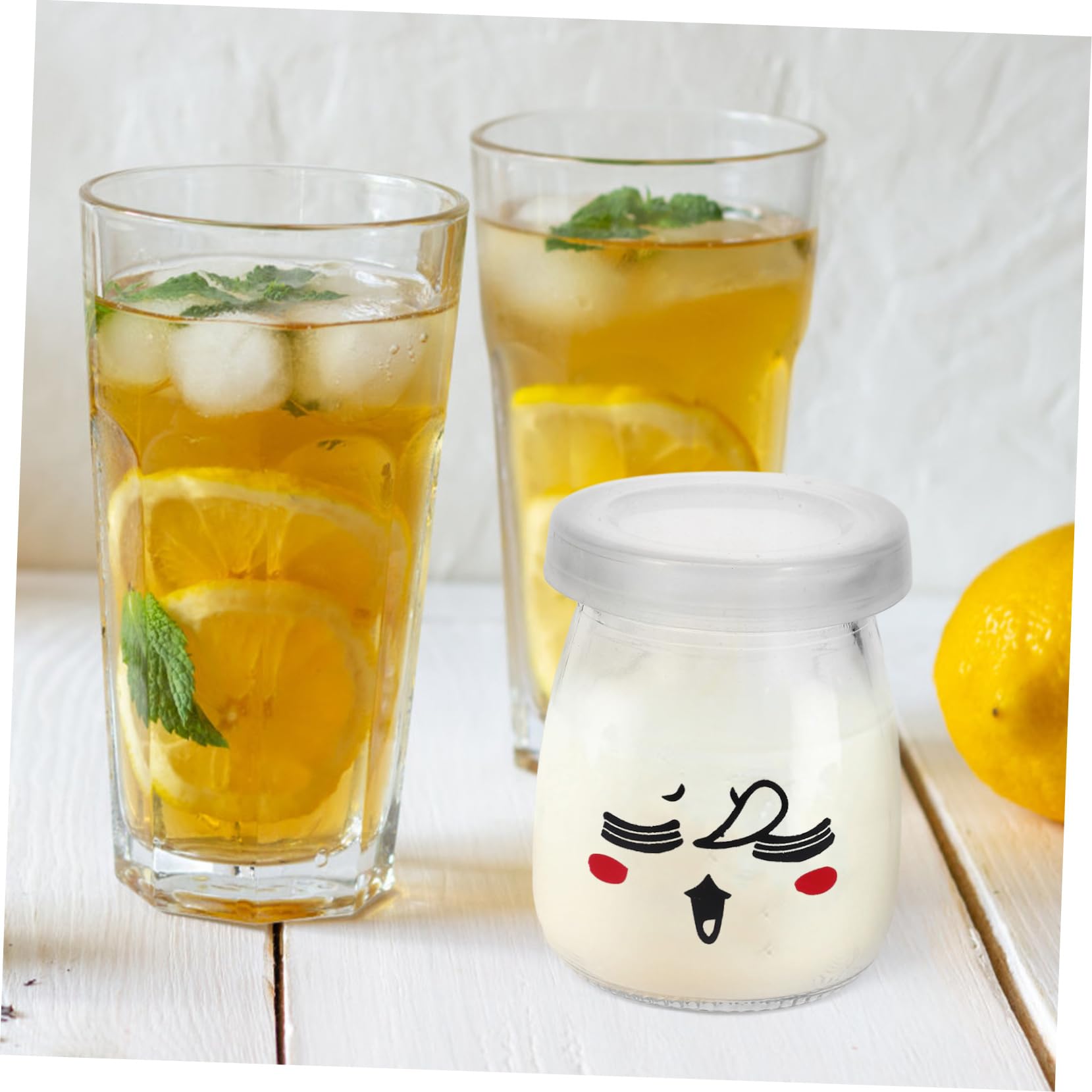 LIFKOME Glasflaschen für Joghurt und Pudding 100ml mit Bunten Motiven Wiederverwendbare Dessertflaschen aus Transparentem Glas für Kleine Portionen und Zufällige Farbe Zufälliger Stil