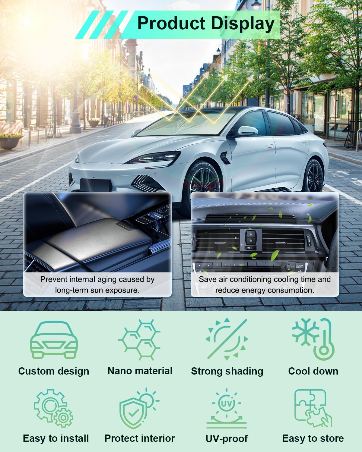 GAFAT Compatible con BYD Seal EV 2026 2025 2024 2023 Parasol Interior Parabrisas Hai Bao Parasol Accesorios Seal (Sedan), UPF 50+ Protección UV, Refrigeración