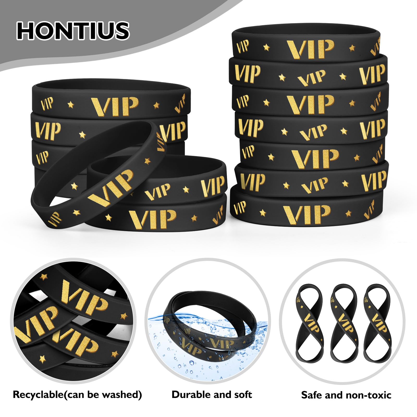 VIP Bracelets en silicone, 100/50/25 Pièces VIP Élastiques en Silicone Bracelets en caoutchouc élastique pour Sport Homme Femme Fête Réunion Rassemblement