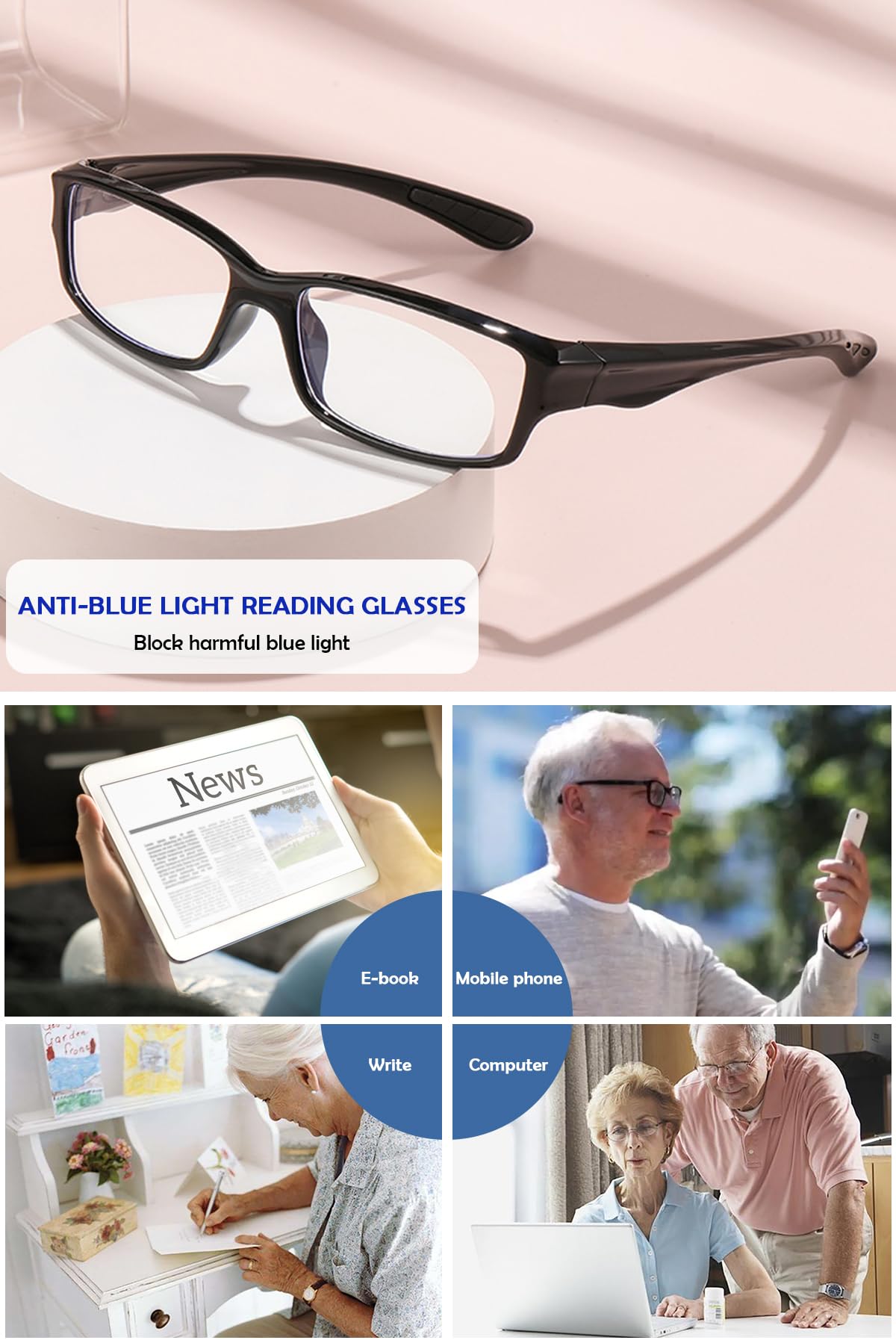 KOOSUFA Sport Lesebrille Herren Damen Anti Blaulicht Lesehilfe TR90 | Ultraleicht, Rutschfeste Brillenbügel, Arbeits Lesebrillen, Computerbrille, 0.0 +1.0 +1.5 +2.0 +2.5 +3.0 +3.5 +4.0