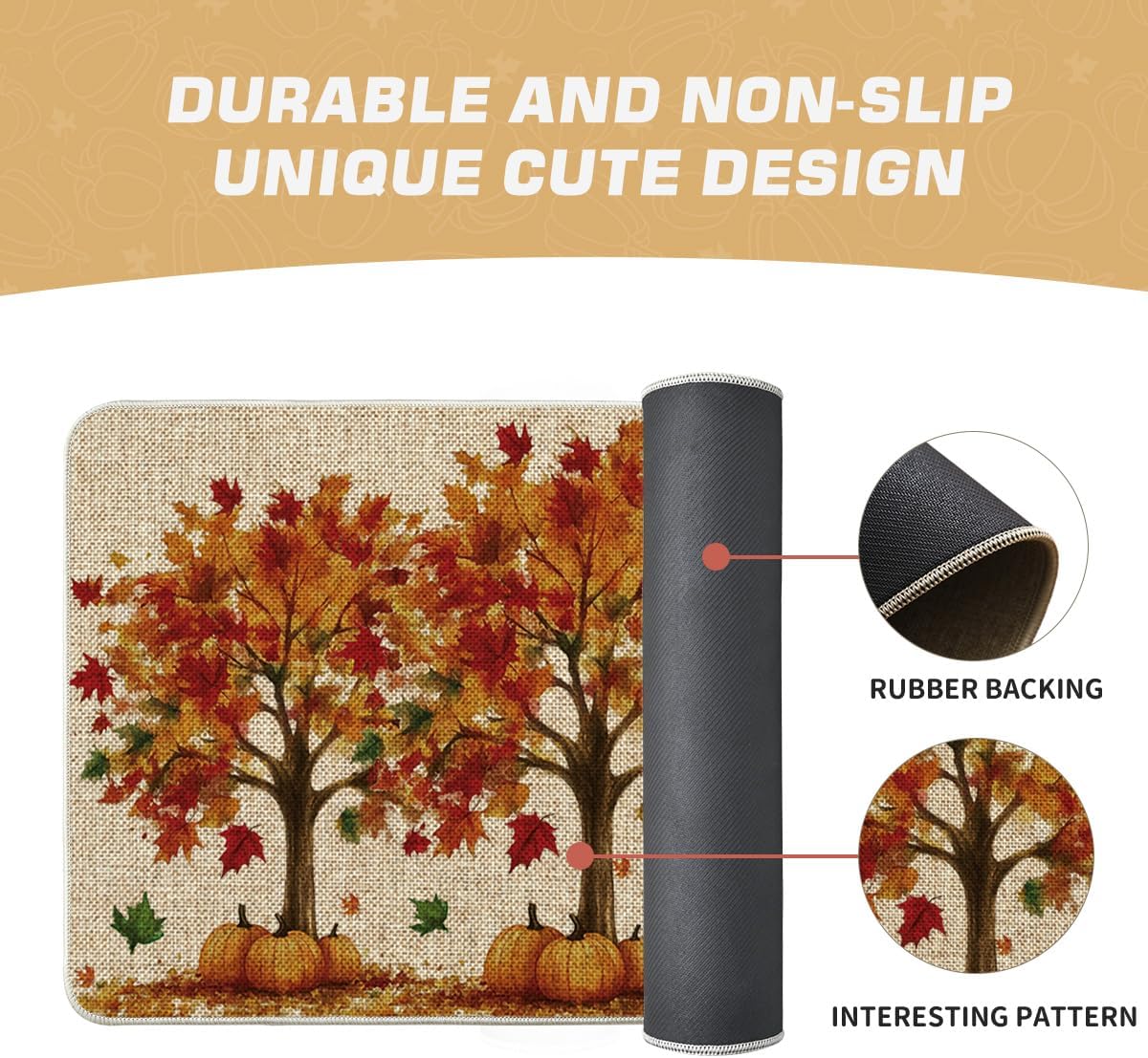Artoid Mode Pumpkin Maple Tree Fall Doormat, Autumn Home Decor Low-Profile Door Mat Switch Rug Floor Mat for Indoor Outdoor 17x29 Inch