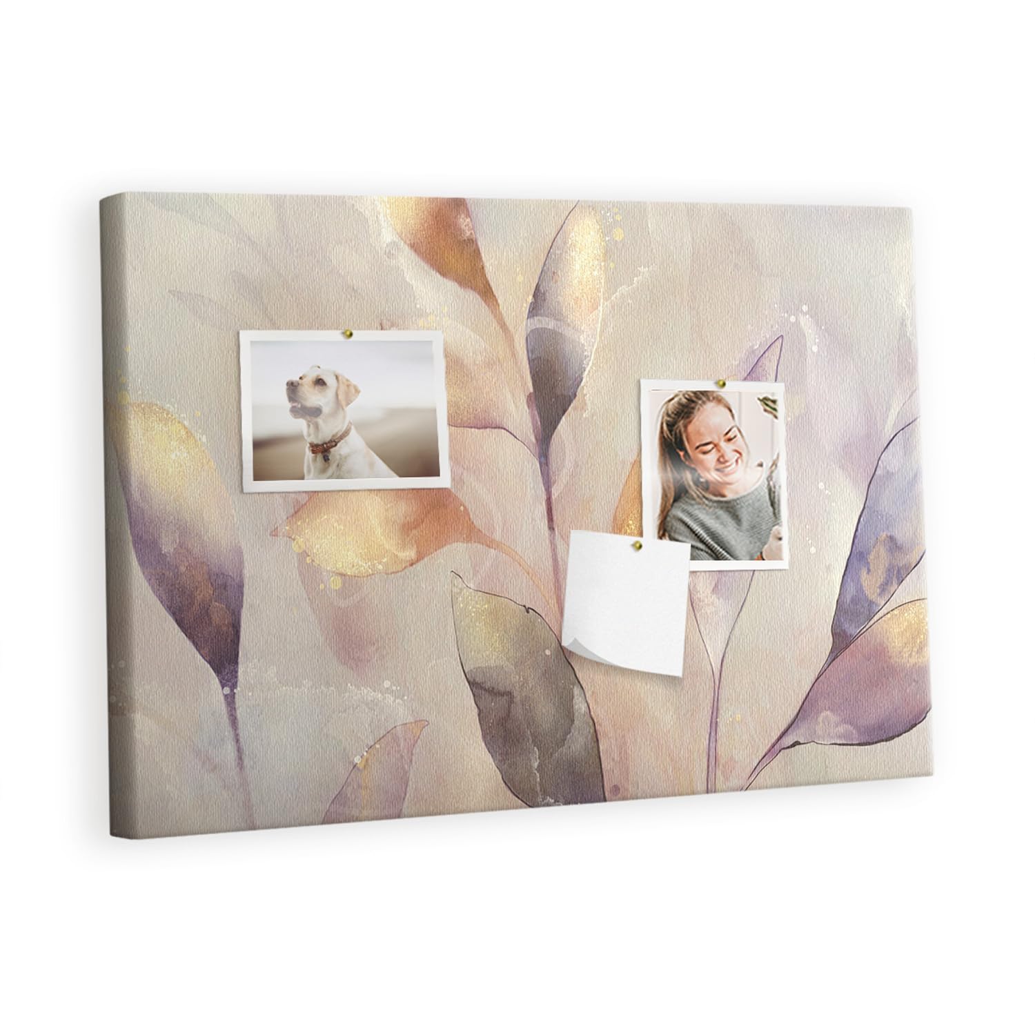 Pinnwand Korkmaterial Set inkl. Stecknadeln | Funktionale Infotafel für Büro, Schule, Küche | Organisation von Aufgaben, Notizen, Terminen, Fotos, Projekten 60x40 - metallisch - Aquarell-Natur