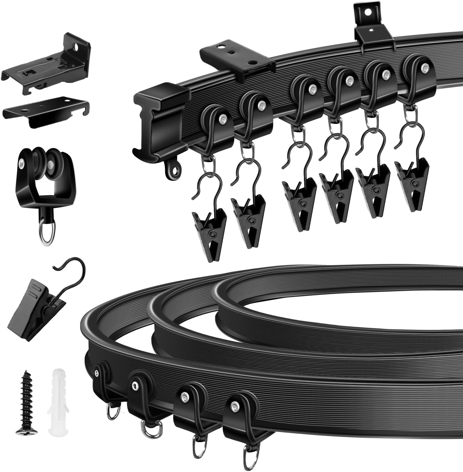 KOLAKO Ceiling Curtain Track, Flexible Curtain Track Ceiling Wall Mount 14Ft Black Bendable Sliding Curtain Rail, Room Divider, Ceiling Track Set for Curtains, RV, Shower