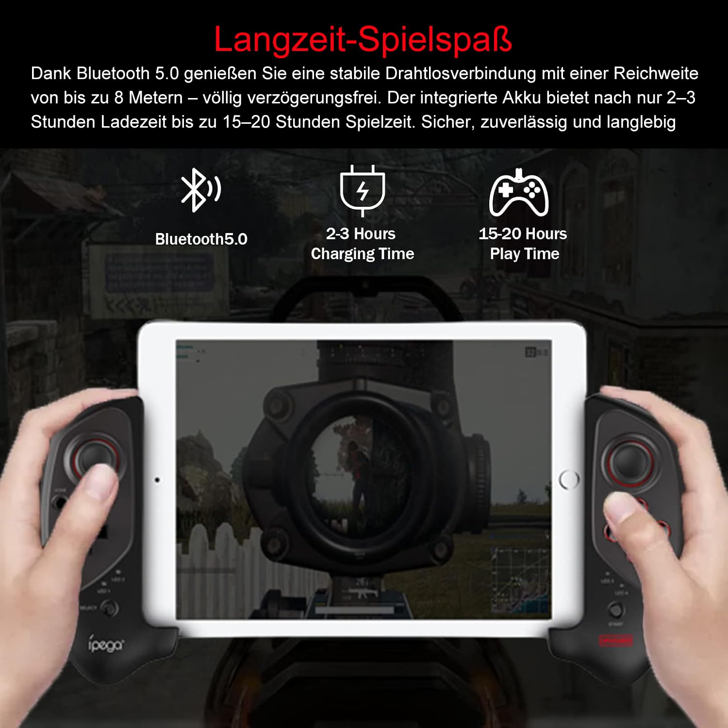 Megadream Mobile Gaming Controller für iPad/Tablets (bis zu 11 zoll), Wireless Bluetooth Gamepad für iOS/Android/PC, Direct Play (Schwarz)
