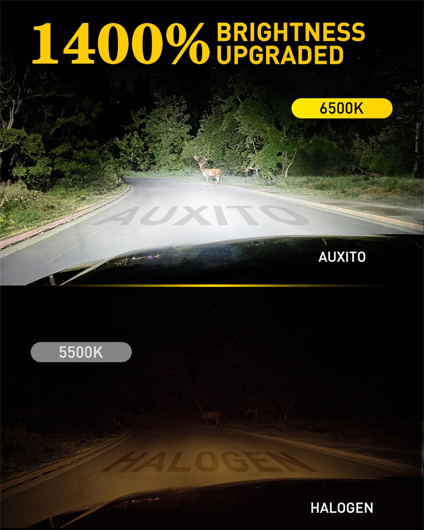 Close-up view of the AUXITO 9005 9006 LED bulb showcasing its compact design and heat sink.