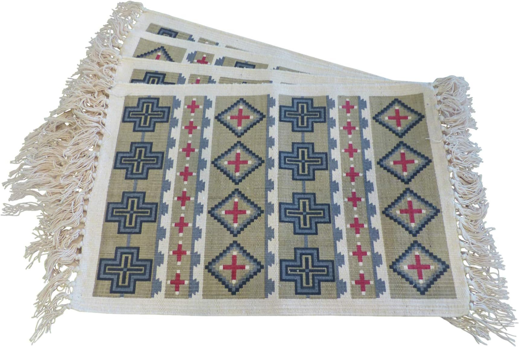 Southwestern Placemats for Dining Table - Set of 4 Aztec Indian Square Place Mats Tan