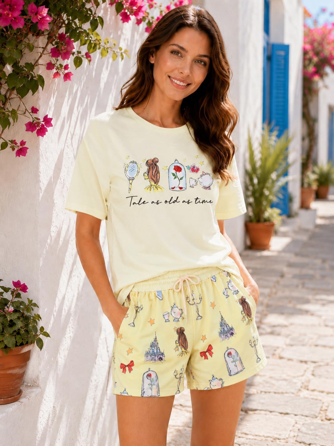 Magical Shirt for Women Princess Kingdom Sets Family Vacation Outfits Castle Bow Graphic 2 Piece Pajamas Set