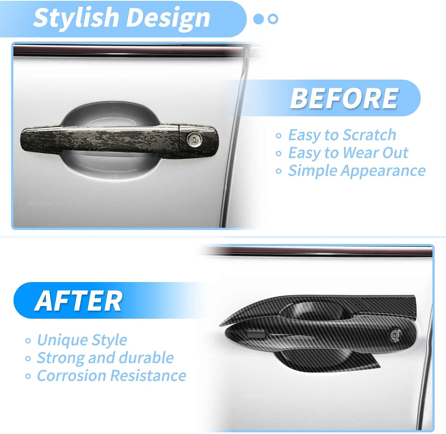 Exterior Door Handle Bowl Cover Trim Set for Toyota Camry LE SE XLE XSE 2018-2024 8th 8.5th Gen Door Handle Cover Protector Black Carbon Fiber