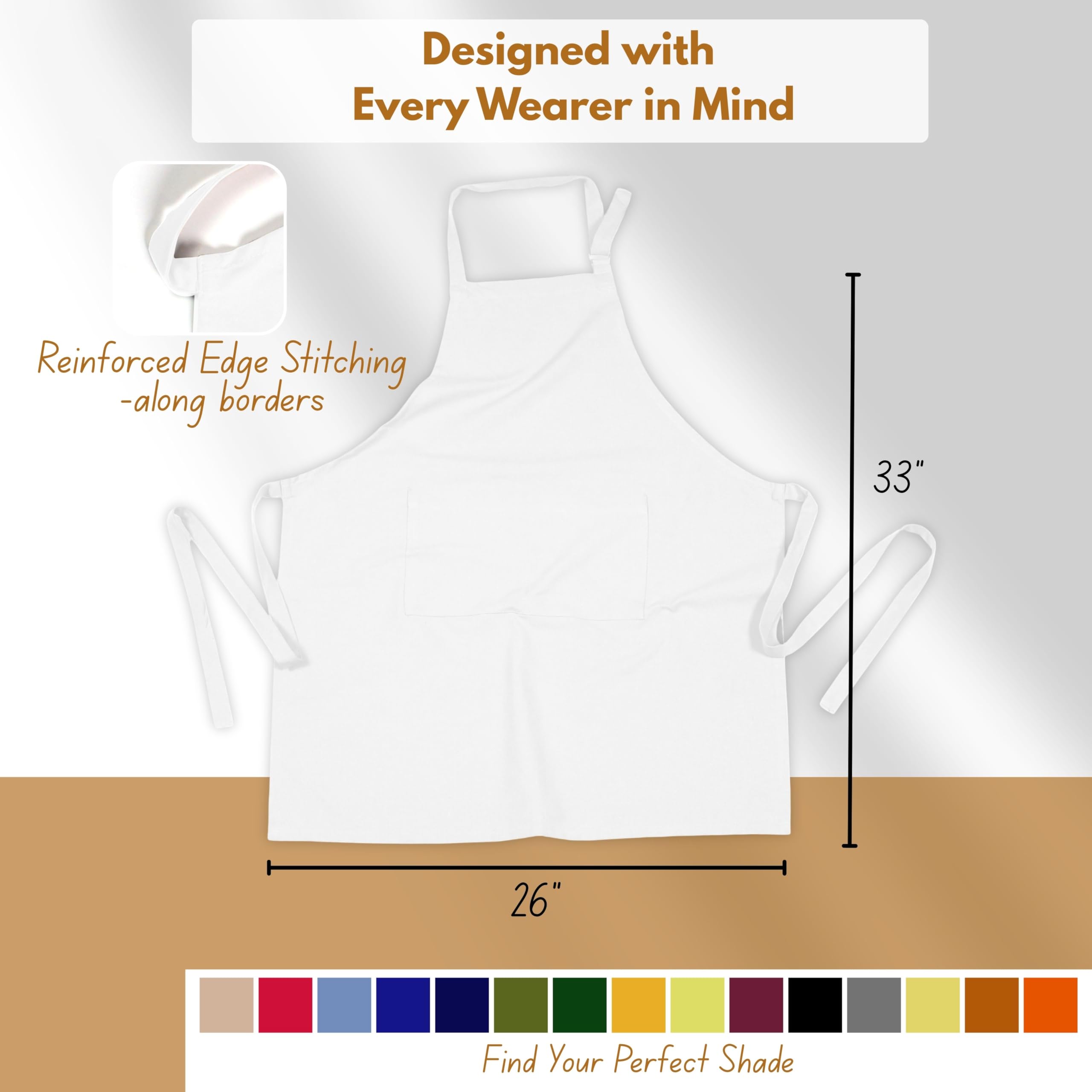 Native Fab Delantal de cocina de algodón, 2 unidades, ajustable, duradero, con bolsillos, perfecto para cocinar, hornear, asar a la parrilla y chefs, color blanco, Blanco, 27"(L) x 33"(W)