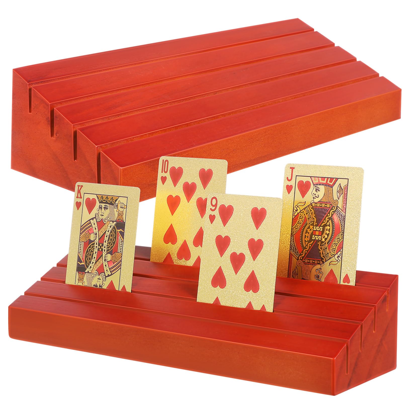 HEMOTON 4 Piezas 1 Titular de la Tarjeta de Juego Tarjetero Puente Tarjetero Canasta Soporte de Madera para Tarjetas Titular de la baraja de Cartas Bandeja de Tarjetas Madera de Pino