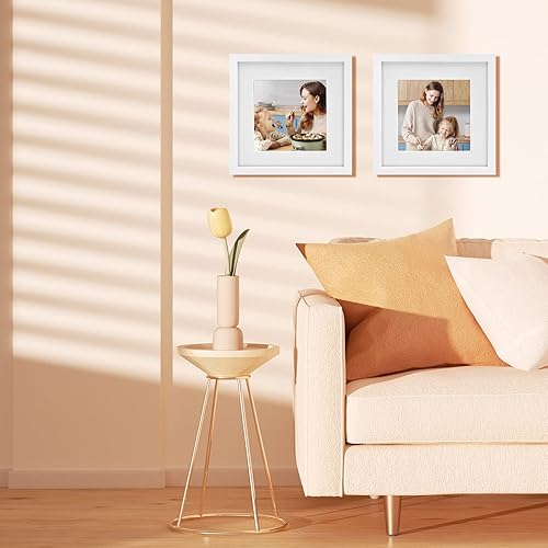 Vista 9 de Egofine Marcos de fotos de 12 x 12 pulgadas, color blanco, marcos de madera con plexiglás HD para fotos de 8 x 8 pulgadas con paspartú o de 12 x 12
