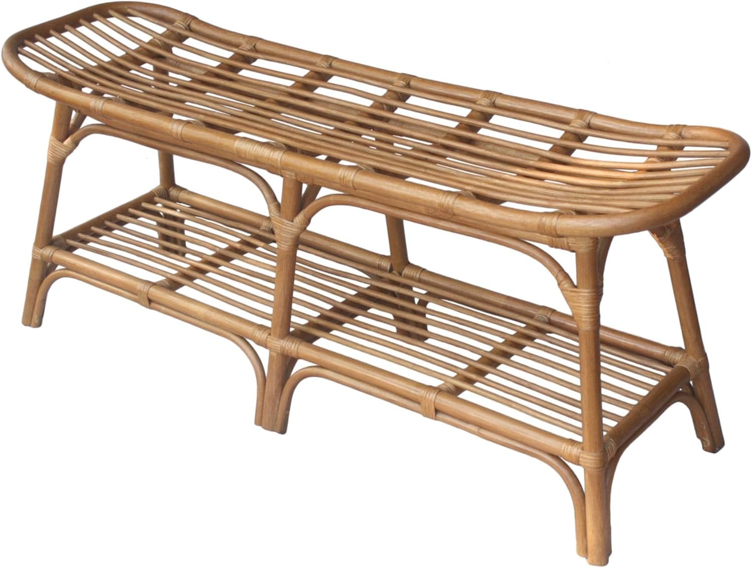 npd furniture and more Damara Rattan w/Shelf Bench, Brown