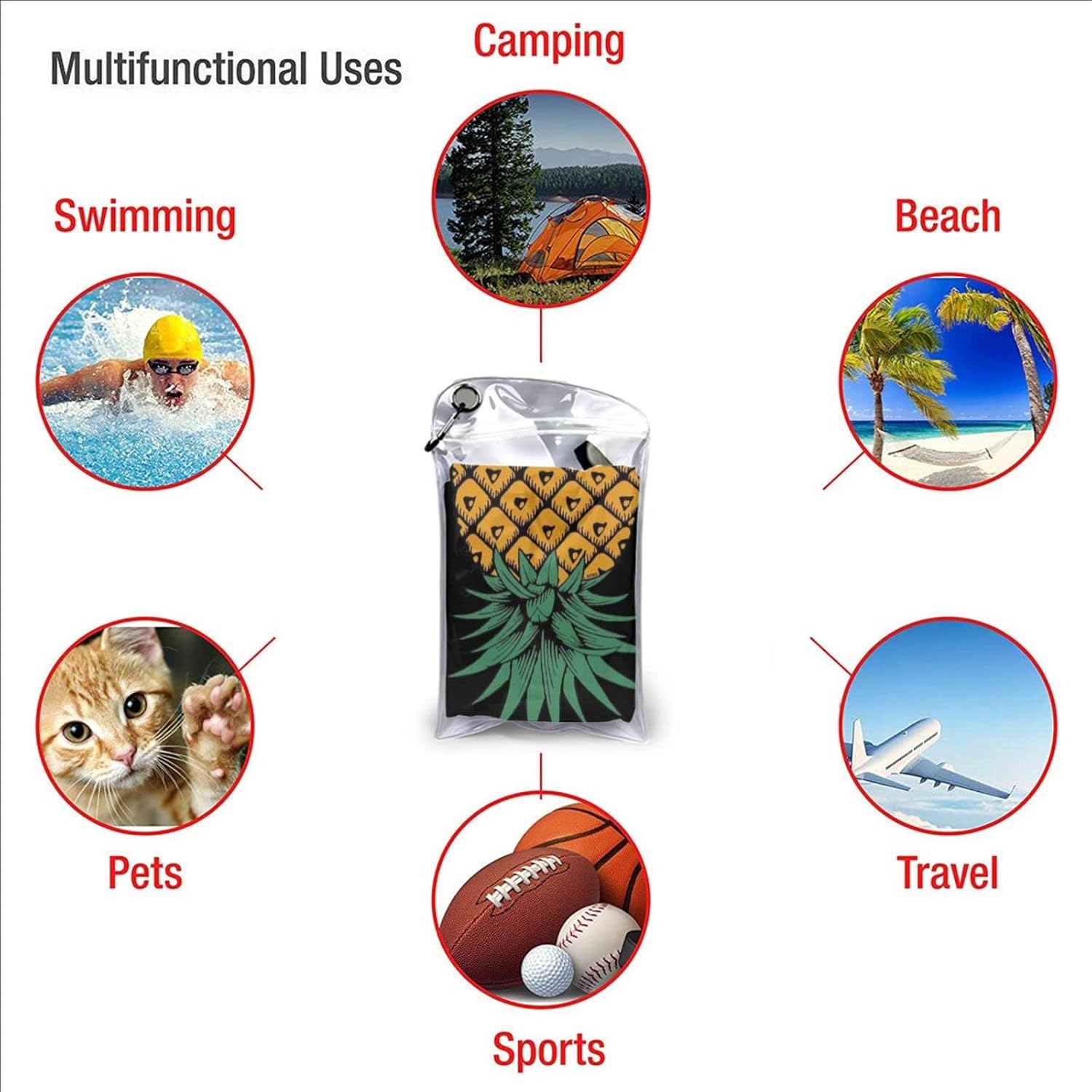 Upside Down Pineapple Microfiber Towel Oversized Quick Dry Towel, for Beach, Swimming Pool, Bath, Gym