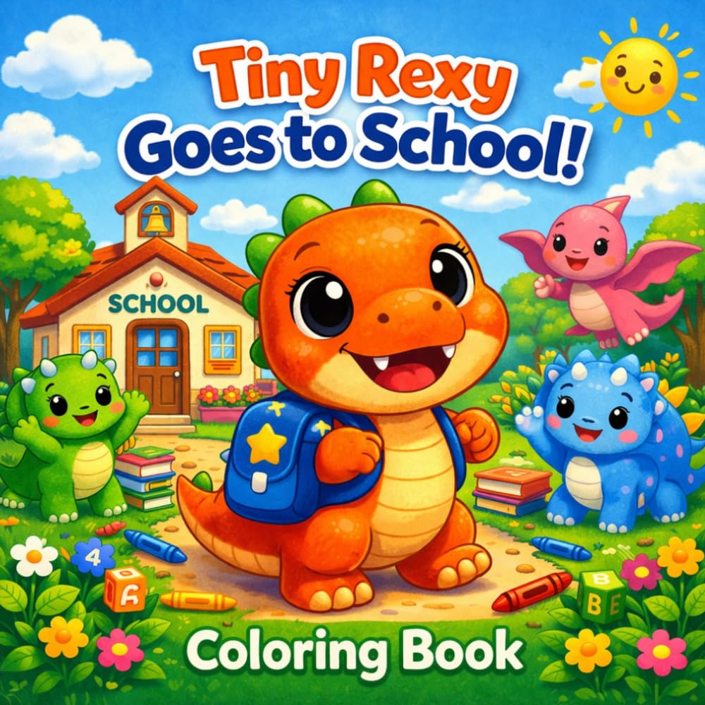 Tiny Rexy Goes to Dino School: Cute Baby Dinosaur Coloring Book for Kids Ages 3–8 with Fun School Learning Friendship and Easy Coloring Pages