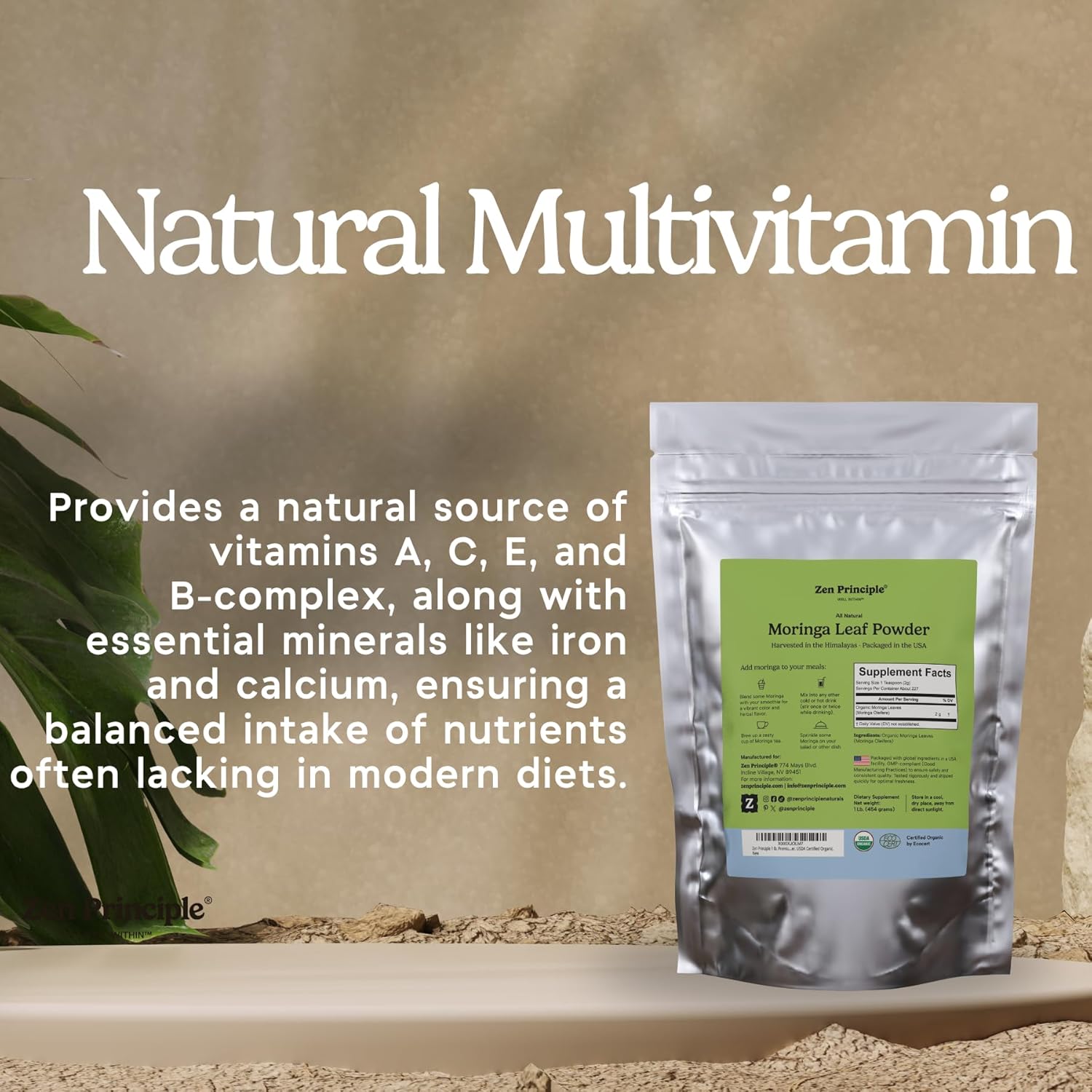 Zen Principle 1 lb. Premium Organic Moringa Oleifera Leaf Powder. USDA Certified Organic. - Image 6