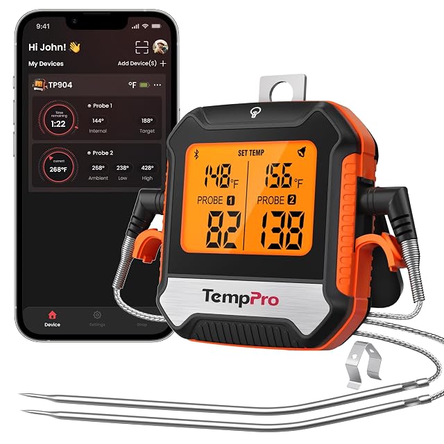 Temp-Pro TempPro TempSync 450ft Bluetooth Meat Thermometer for Oven with 2 Probes
