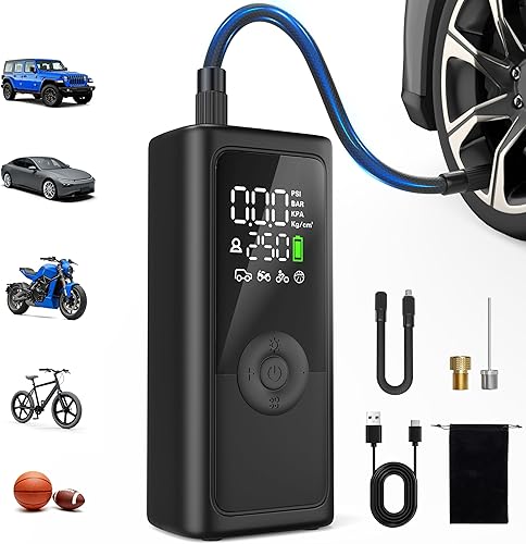Inflador de neumáticos, compresor de aire portátil, inflador de neumáticos inalámbrico de 150 PSI, apagado automático y luz LED, bomba de bicicleta