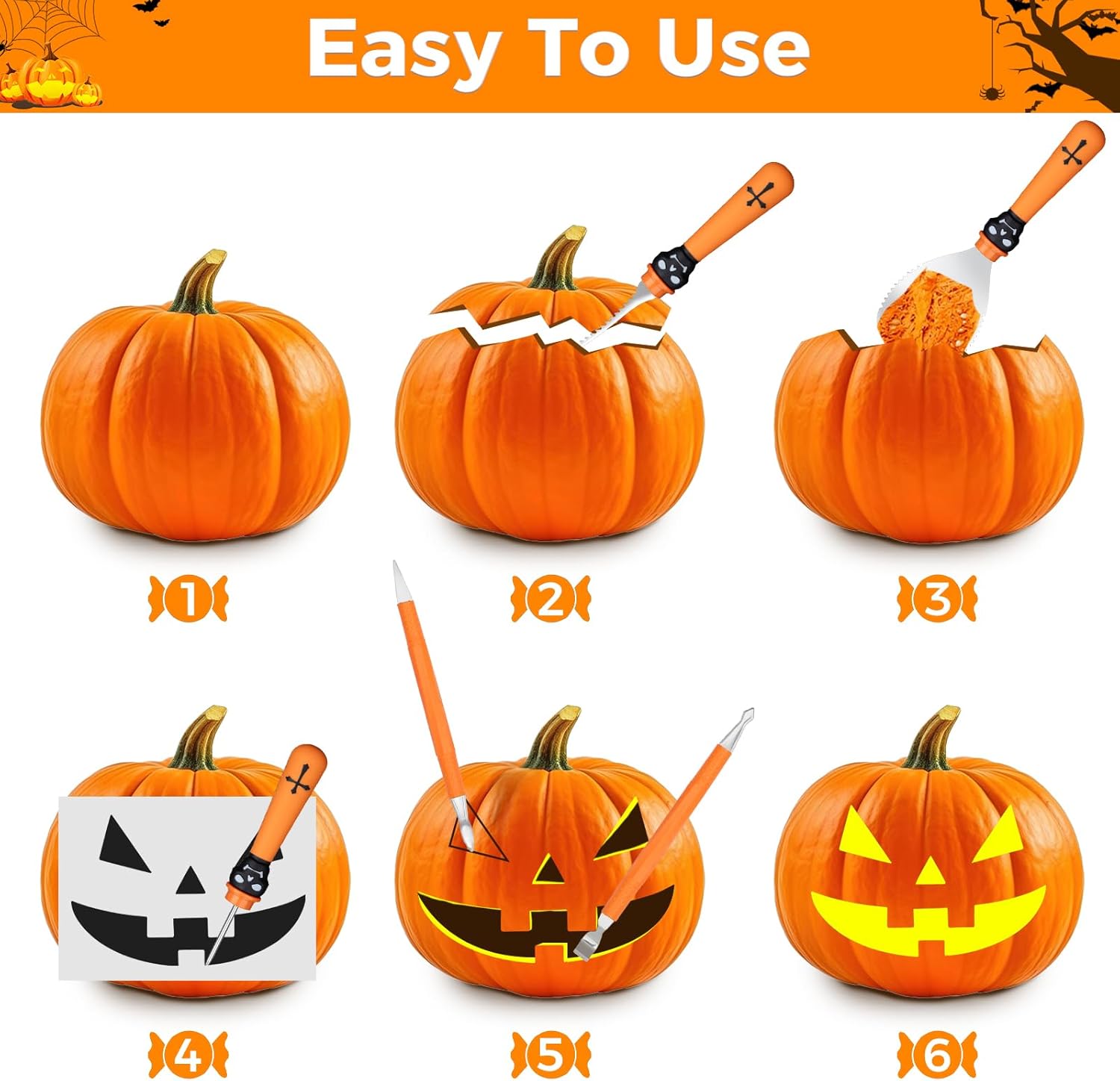 13 Piece Professional Halloween Pumpkin Carving Kit with Stencils, Heavy Duty Stainless Steel Pumpkin Carving Tools Knife Set for Halloween Decorations
