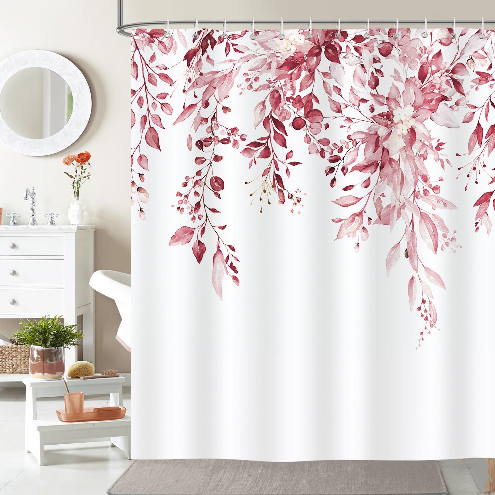 Hopomoon Burgundy Red Eucalyptus Shower Curtain - Image 3