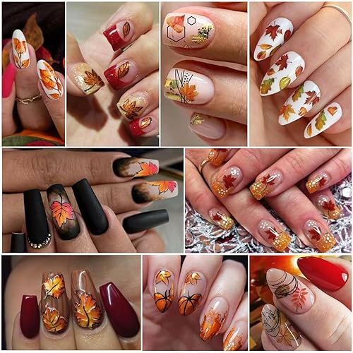 Miniatura 6 de 6 calcomanías de arte de uñas de otoño, calcomanías de uñas con láser 3D, calcomanías brillantes para uñas, diseño de hojas de arce doradas y