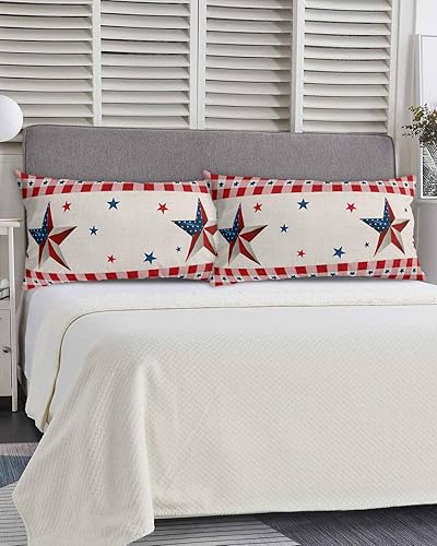 Miniatura 5 de Fundas de almohada patrióticas de tamaño King con estrellas rojas y azules, fundas de almohada suaves para cama, fundas de almohada decorativas de