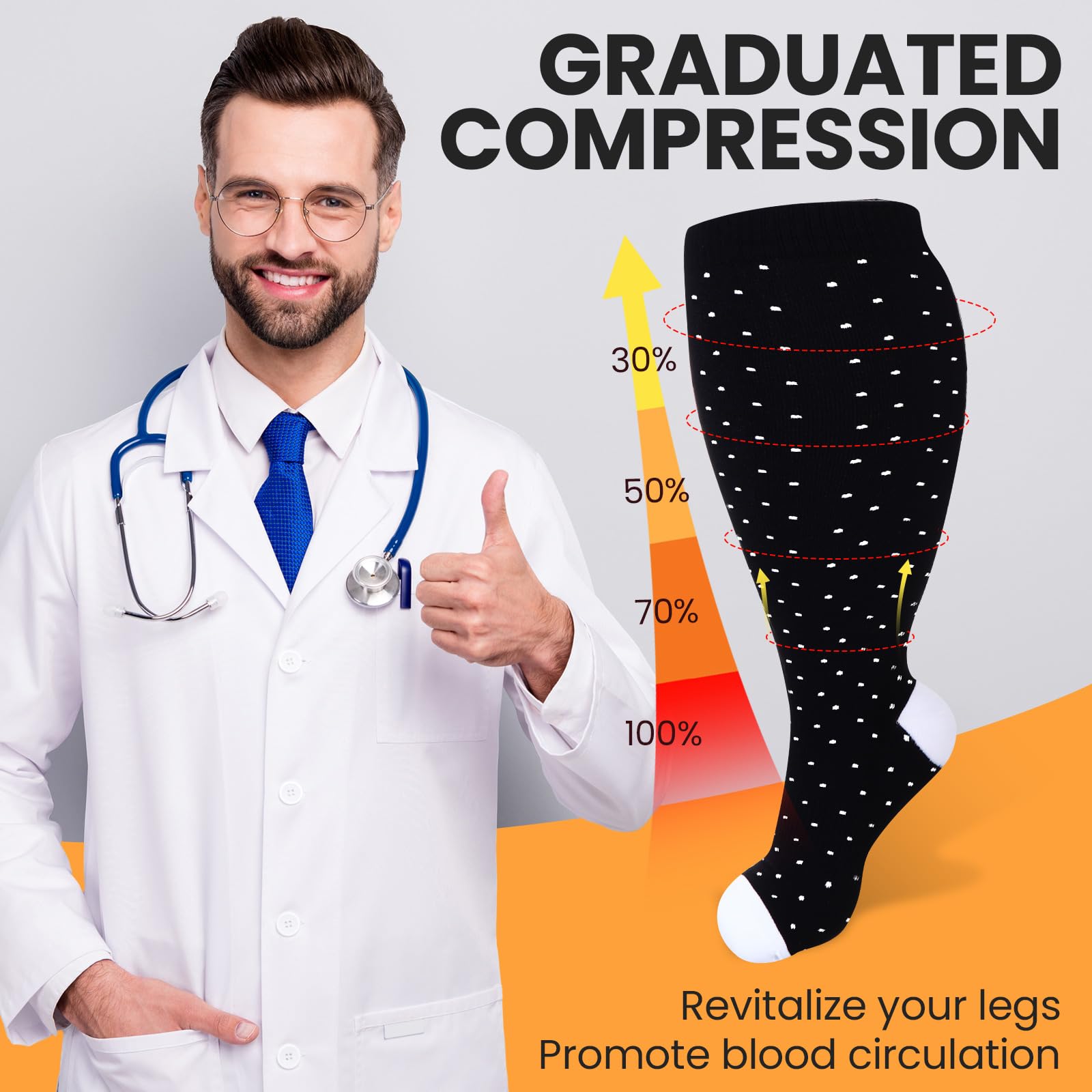 Croknit 8 Pairs 3x-large Plus Size Compression Socks for Women Men Wide Calf Extra Large Size Knee Support Socks for Circulation (Cute Style)