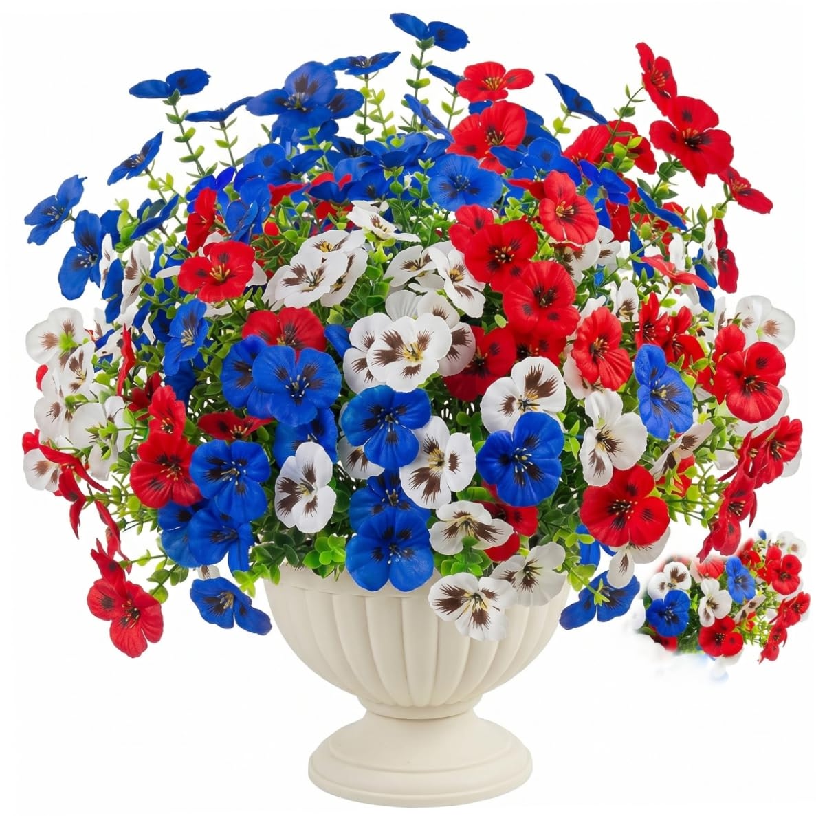 Hperu Red White and Blue Flowers, 18Pcs Realistic Artificial Pansies for Outdoors Patriotic 4Th of July Decorations for Garden Yard Porch Balcony, 15In, 4Th of July Flowers