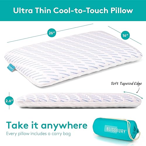 Miniatura 2 de BLISSBURY Almohada ultra fina de enfriamiento de 2.6 pulgadas para dormir, almohada plana para dormir boca abajo y boca arriba  Almohada de espuma