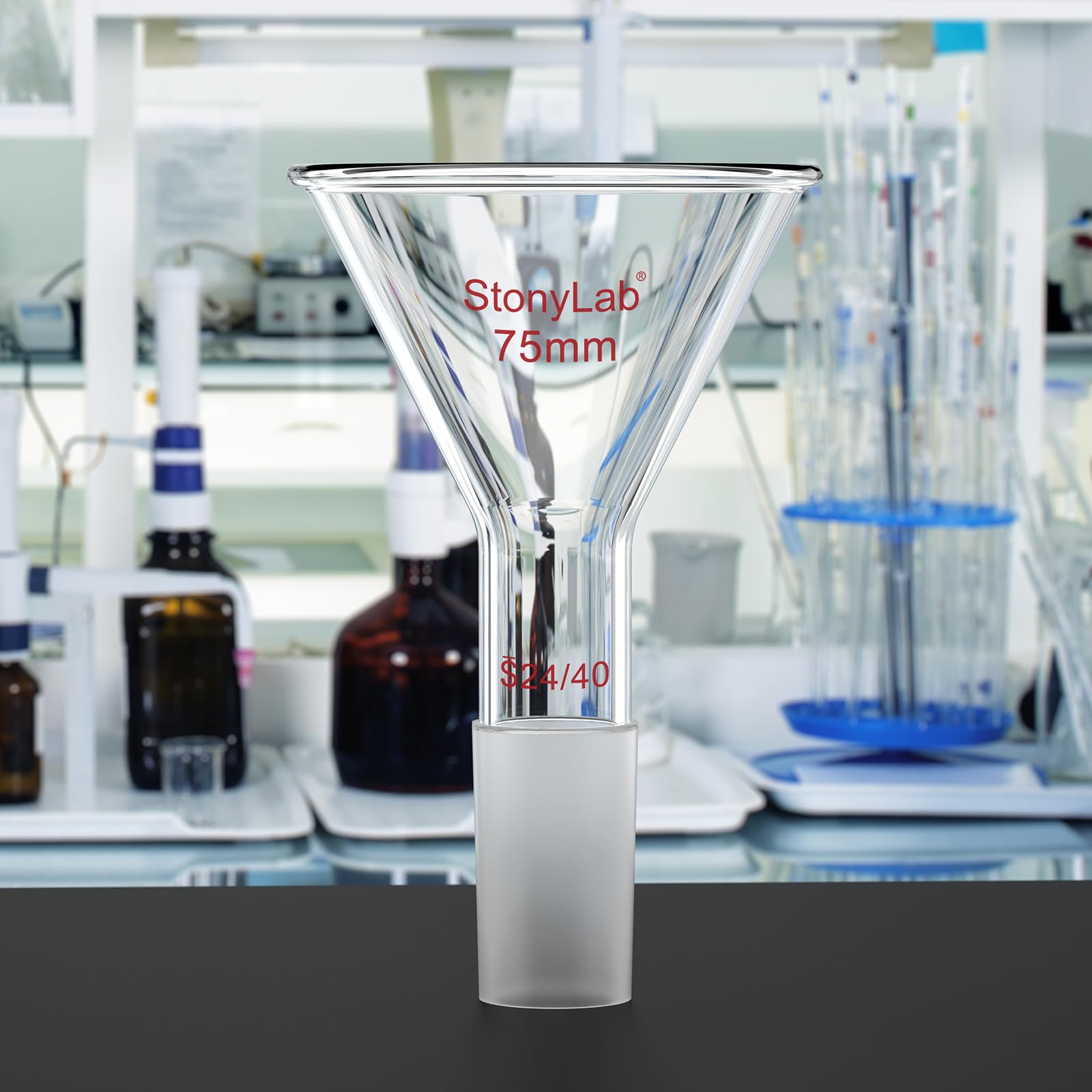 stonylab Entonnoir à Poudre en Verre à Tige Courte avec Diamètre Extérieur Supérieur de 75 mm et Joint Intérieur 24/40, pour Usage en Laboratoire Chimique Uniquement