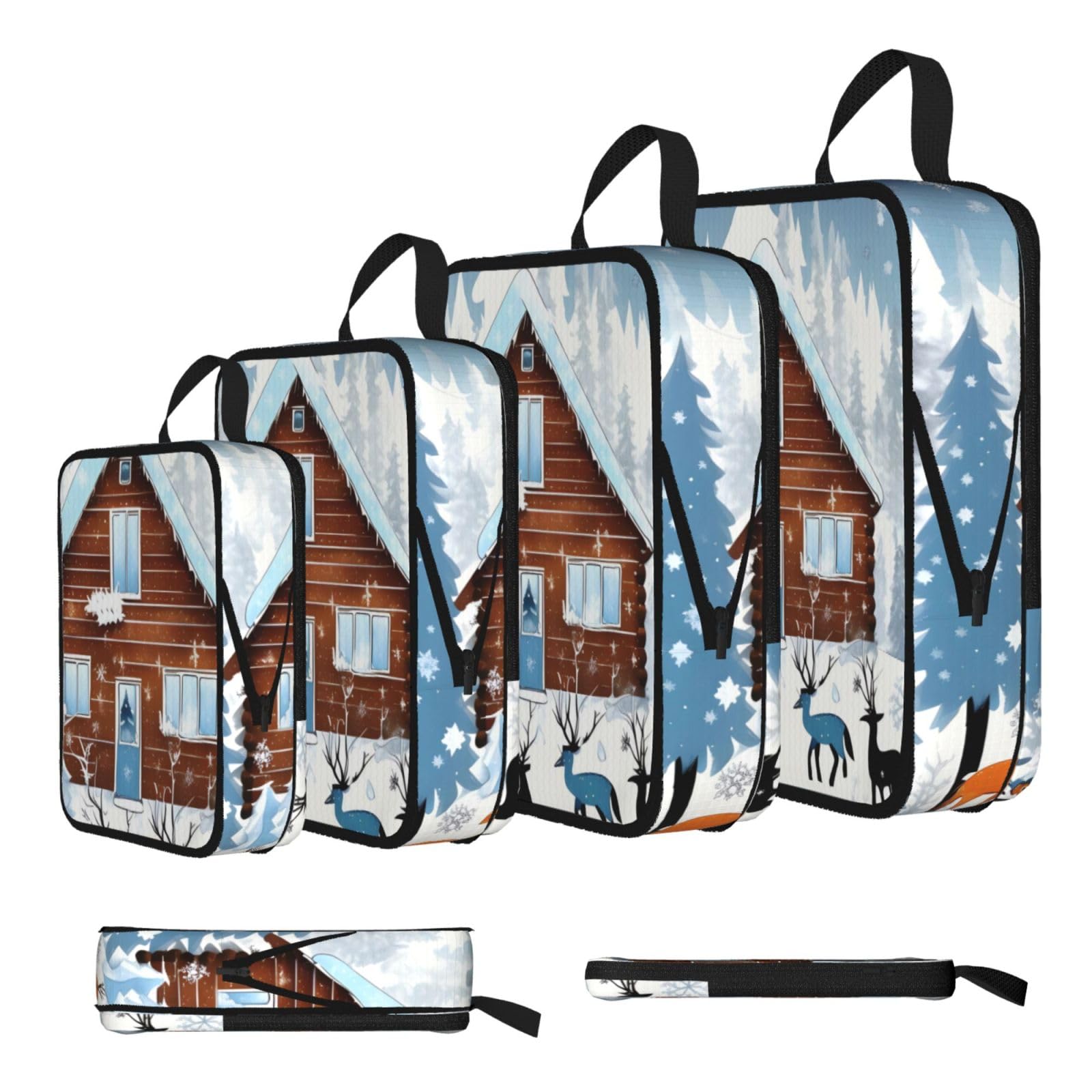 Sxzvvbn Black Winter Fawn Compression Packing Cubes 4 Piece Set