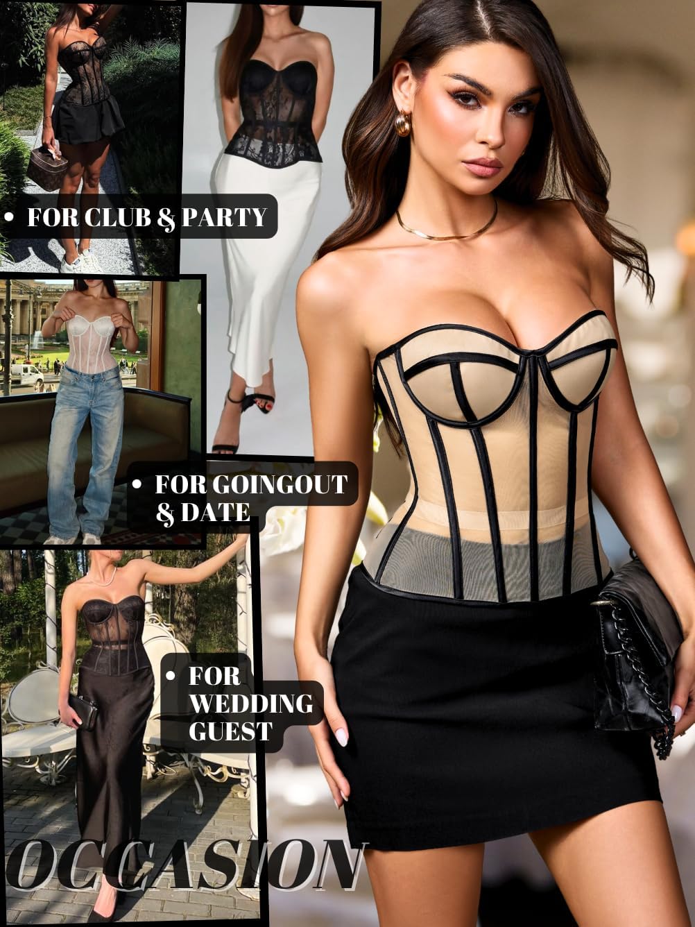 Sexy Lace Corset, Sheer Mesh Push-Up Underwire Bustier Shapewear, Party Outfits for Women 00-18 - Image 5