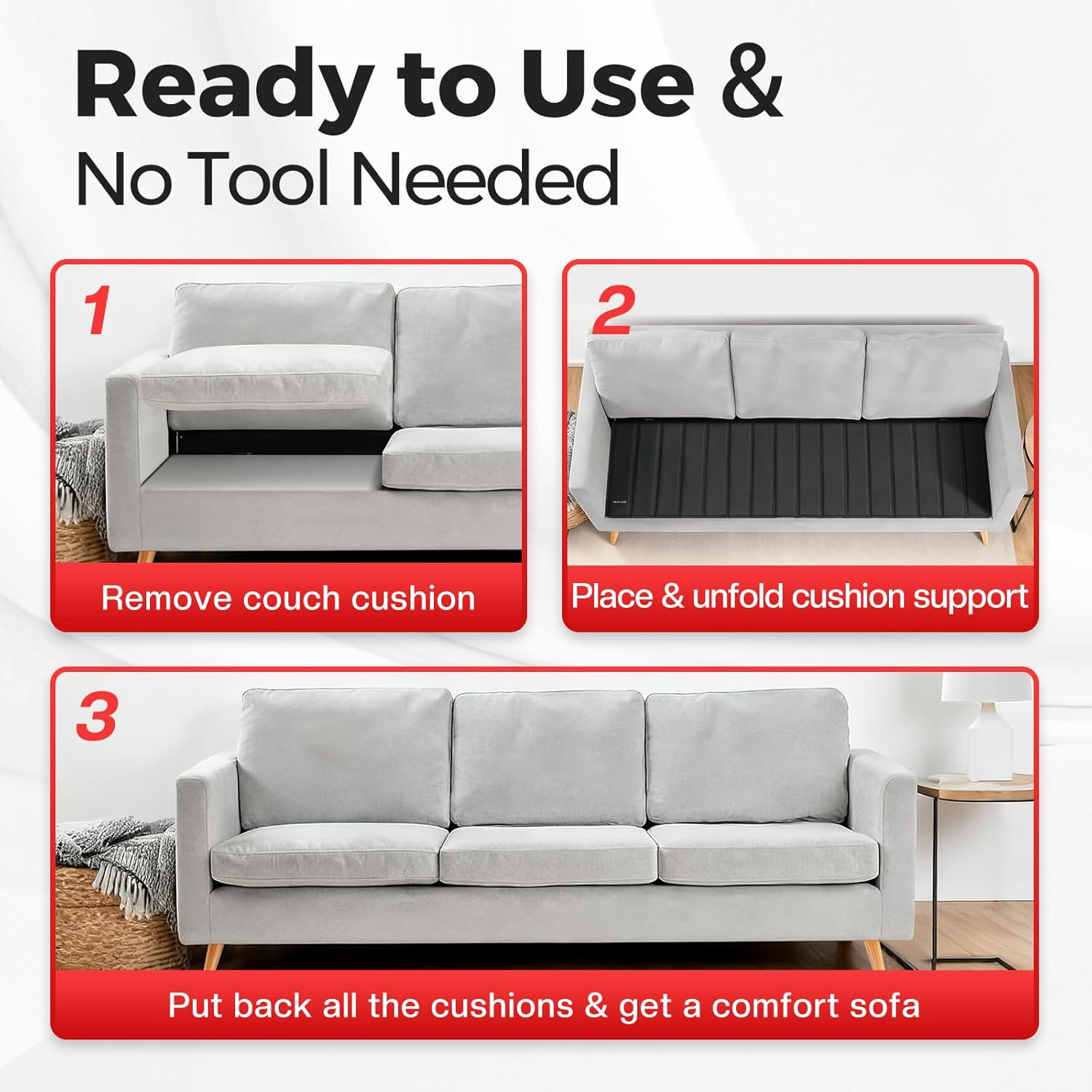 Comfyanno Couch Cushion Support Board, Repairs Sagging 3-Seat Sofa, Ready to Use, 21.5" x 70", Heavy-Duty Solid Wood Board, Safe Corner, Sinking Couch & Sofa Fix Saver