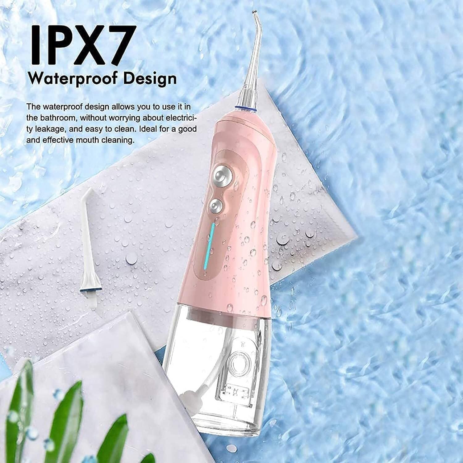 GeRRiT Idropulsore professionale senza fili Irrigatore orale dentale, serbatoio dell'acqua portatile da 320 ml e impermeabile IPX7 ricaricabile, 6 modalità e 4 punte a getto, idropulsore for casa e vi