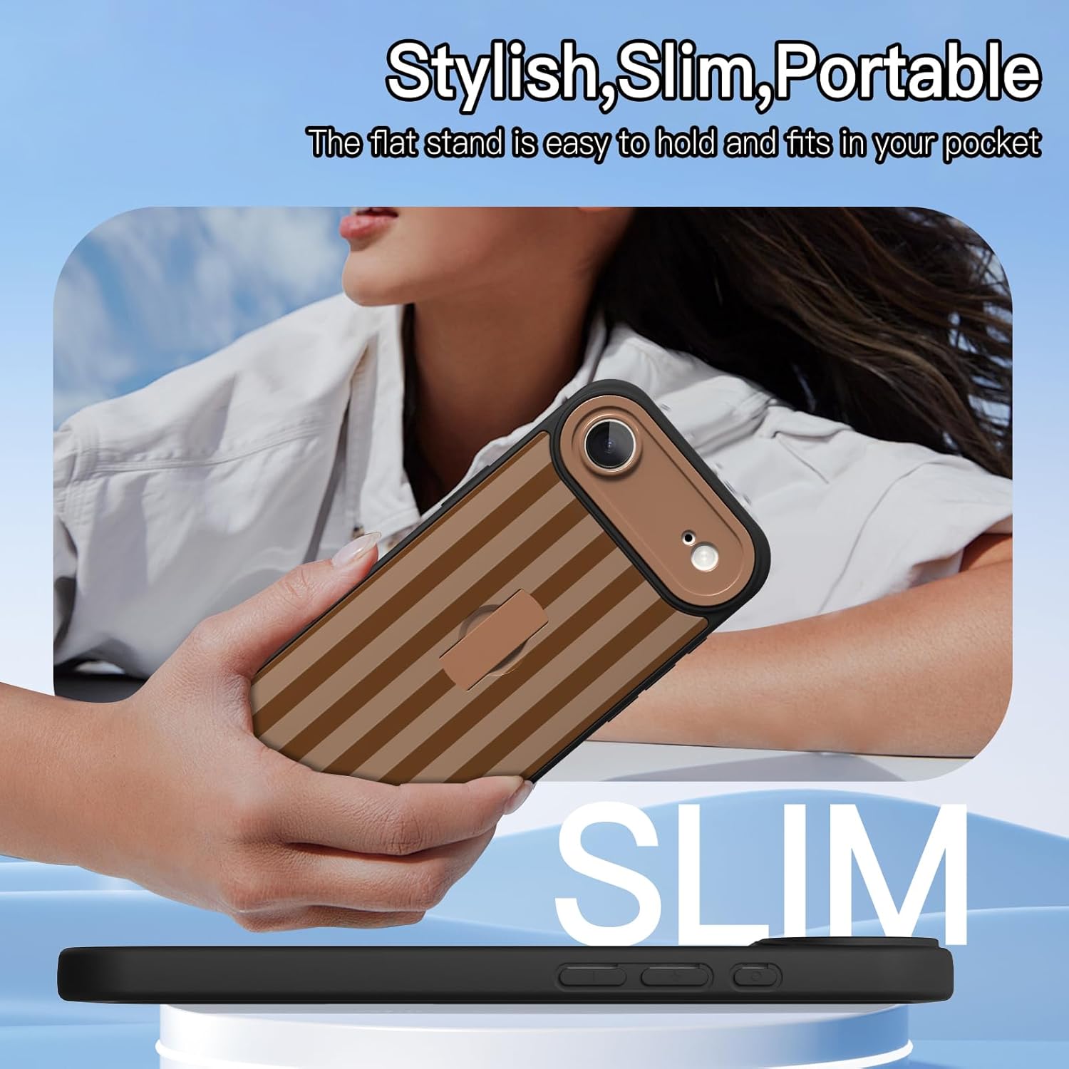 KANGHAR Compatible with iPhone Air Case Broen Stripes Pattern Finger Stand Design Full Body Rugged Shockproof Protection Glossy Protective Kickstand Phone Cover 6.7 Inch